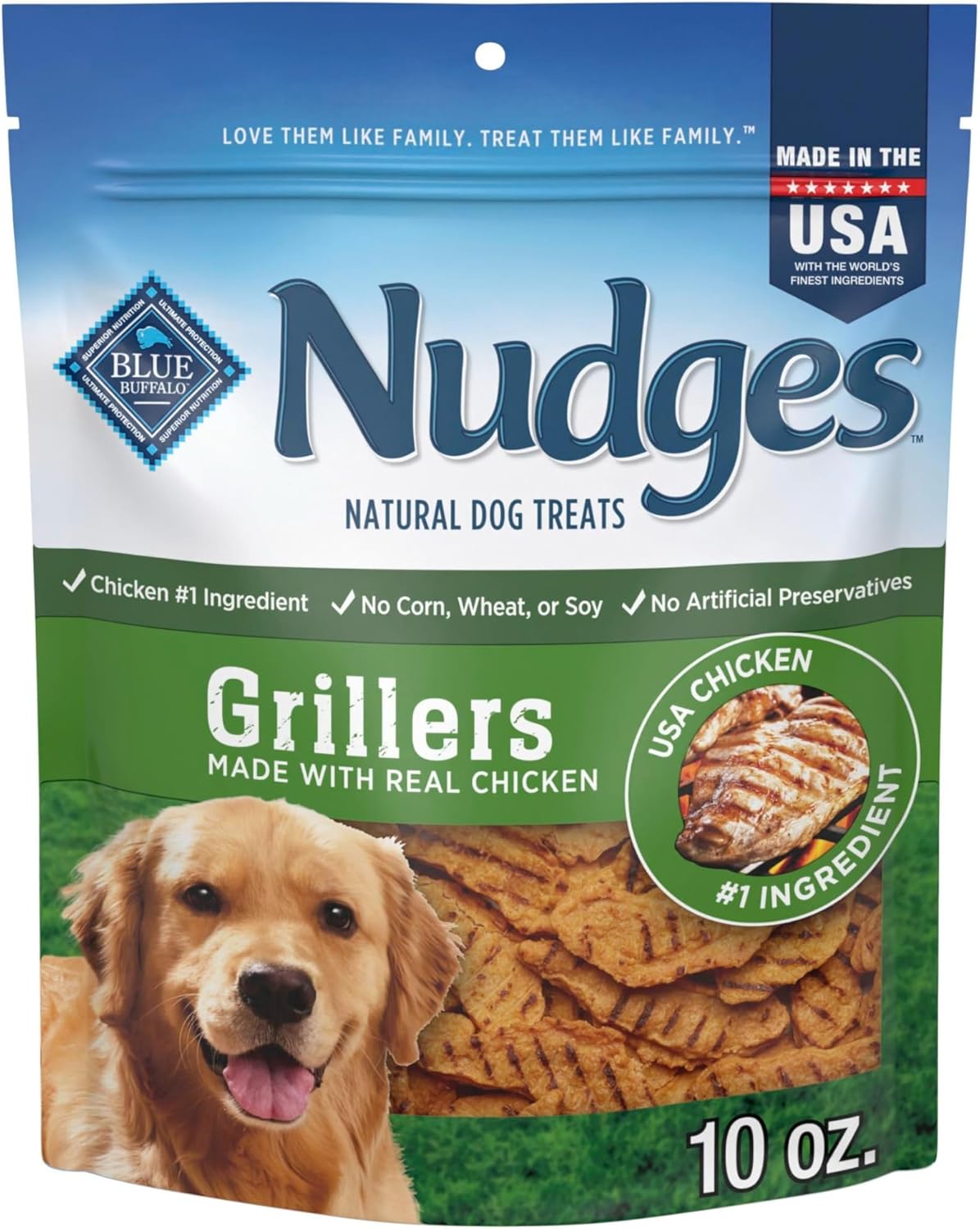 Blue Buffalo Nudges Grillers Natural Dog Treats, Made in The USA with Real Salmon, 16-oz. Bag