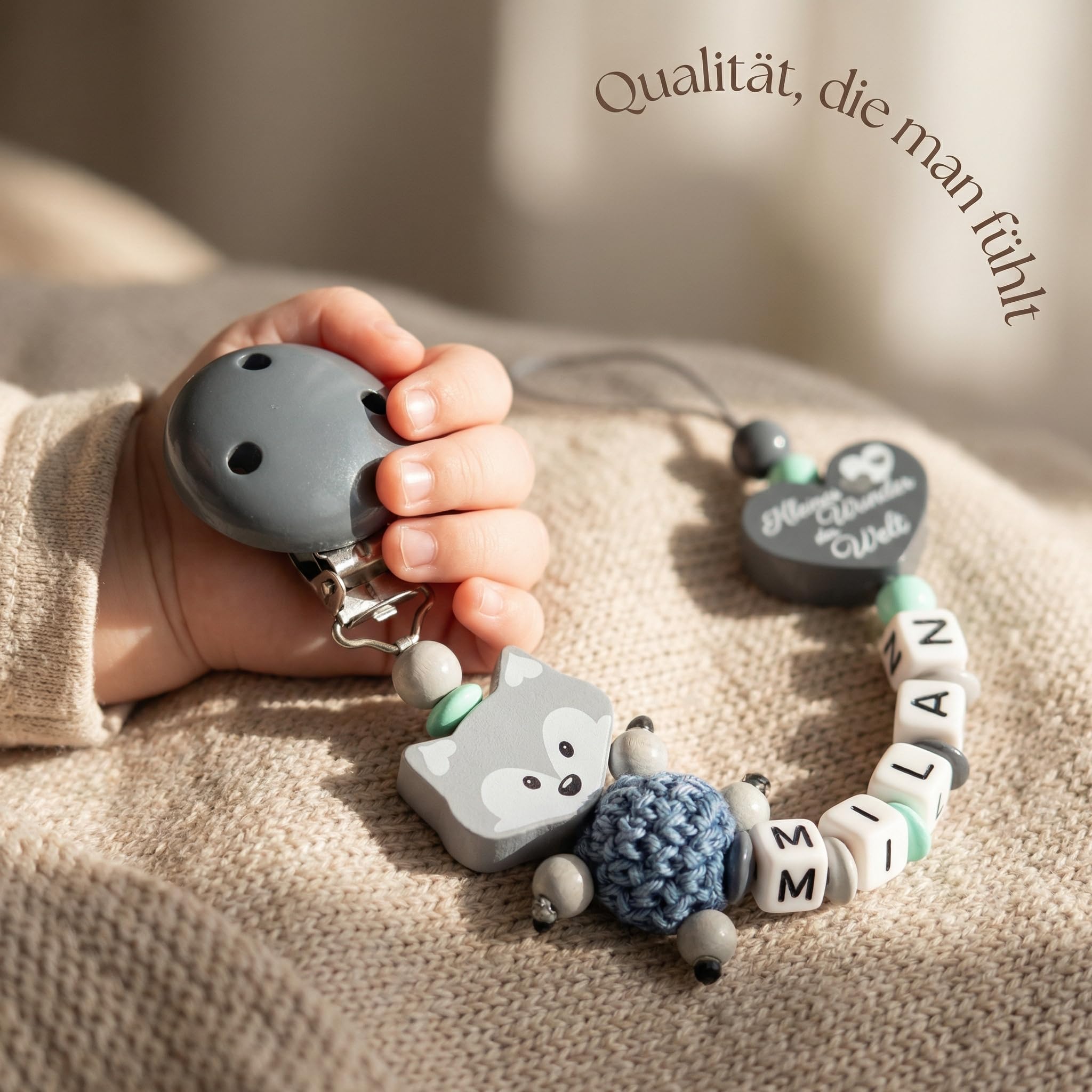 Schnullerband mit Namen für Mädchen & Jungen personalisierte Baby Geschenke (Blau)