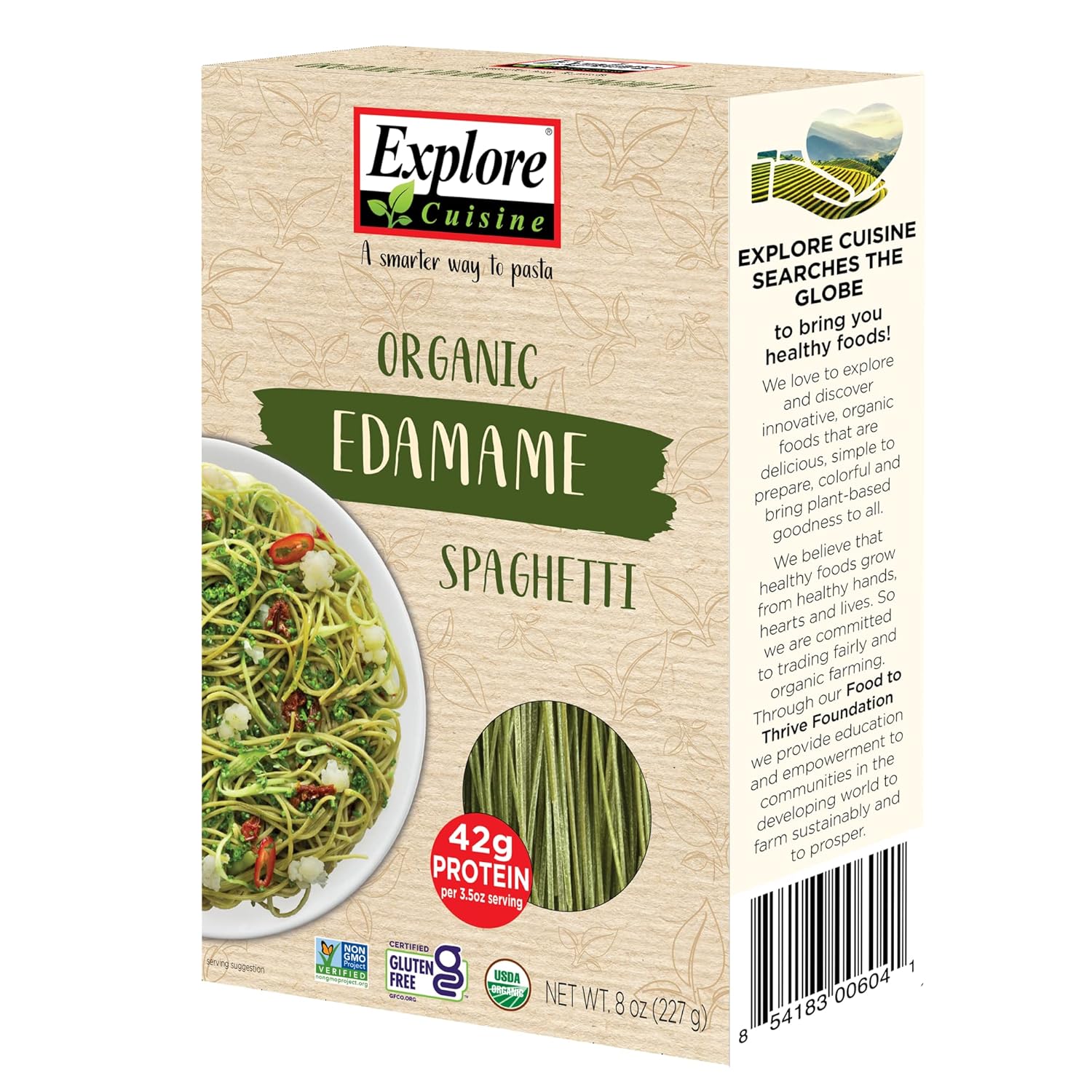 Explore Cuisine Organic Edamame Spaghetti - Pack of 6 (8 oz) - Easy-to-Make Gluten Free Pasta - High in Plant Protein & Fiber - Vegan, Keto Friendly, Non- GMO - 24 Total Servings