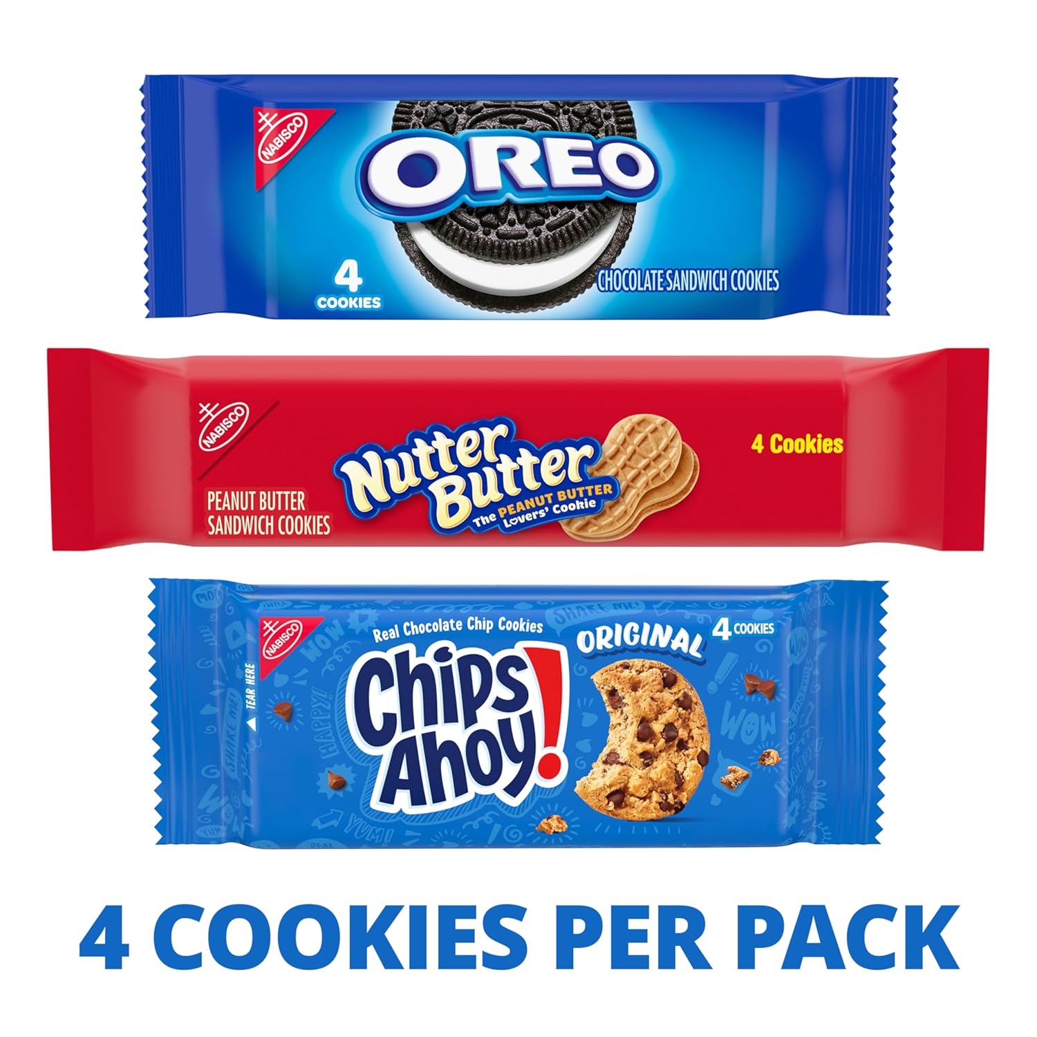Nabisco Cookies Variety Pack, Oreo, Nutter Butter, Chips AHOY!, 40 Snack Packs (4 Cookies Per Pack, 4 Boxes)