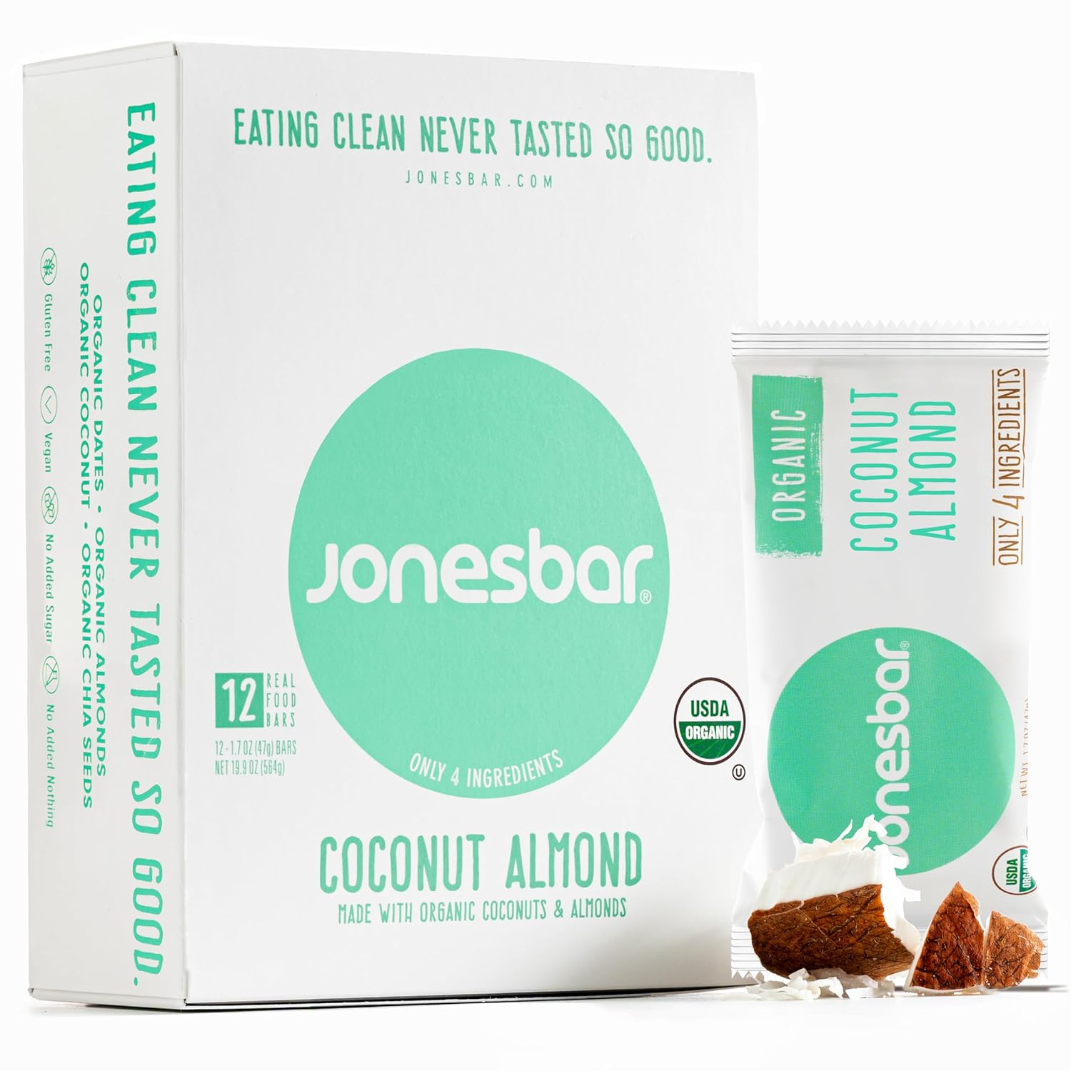 JONESBAR Organic Plant-Based Protein Bars | Peanut Butter and Jelly | Fruit & Nut Bar, Kosher, Gluten-Free, Breakfast Bars, School Snacks, Vegan Snack & Healthy Snacks for Adults and Kids (Pack of 12)