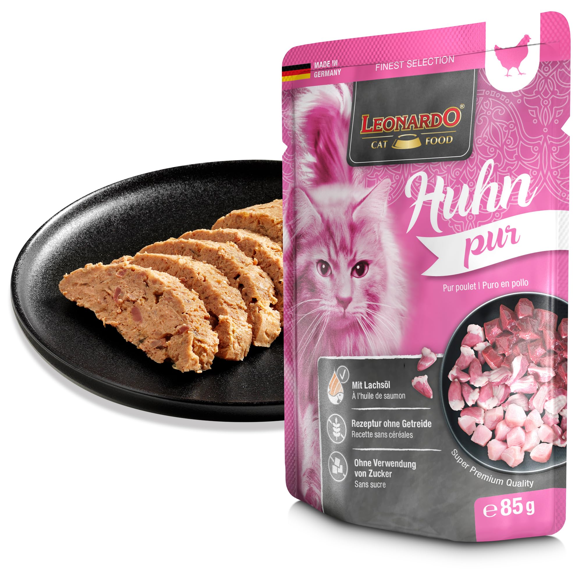 LEONARDO Frischebeutel [16x85g Kaninchen + Cranberries] | Getreidefreies Nassfutter für Katzen | Feuchtfutter Alleinfutter im Einzelportionsbeutel