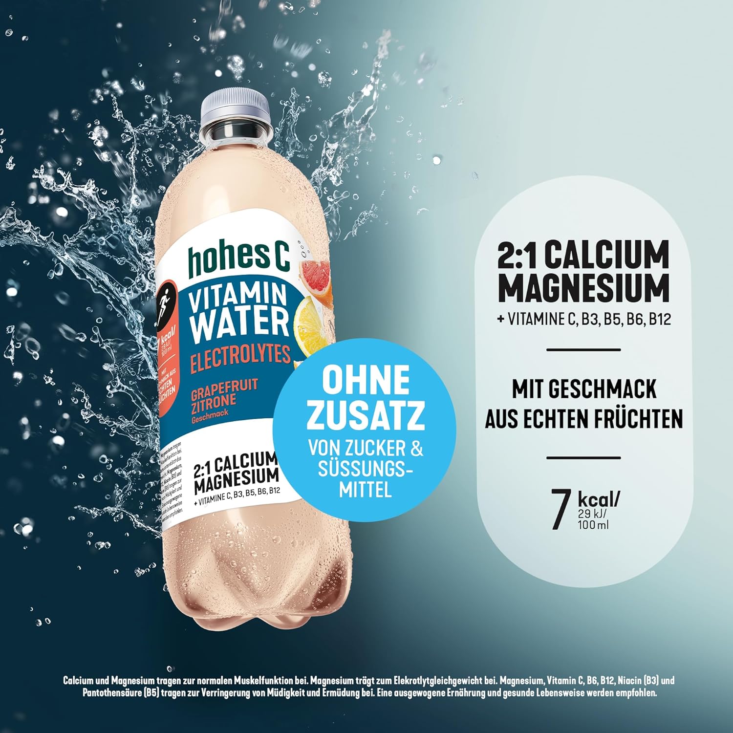 hohes C Vitamin Water Protect Limette & Ingwer (6 x 750ml), für dein Immunsystem: Vitamin C, D, E + Zink, gegen oxidativen Stress, nur 6kcal/100ml, ohne Zuckerzusatz & Süßungsmittel, vegan