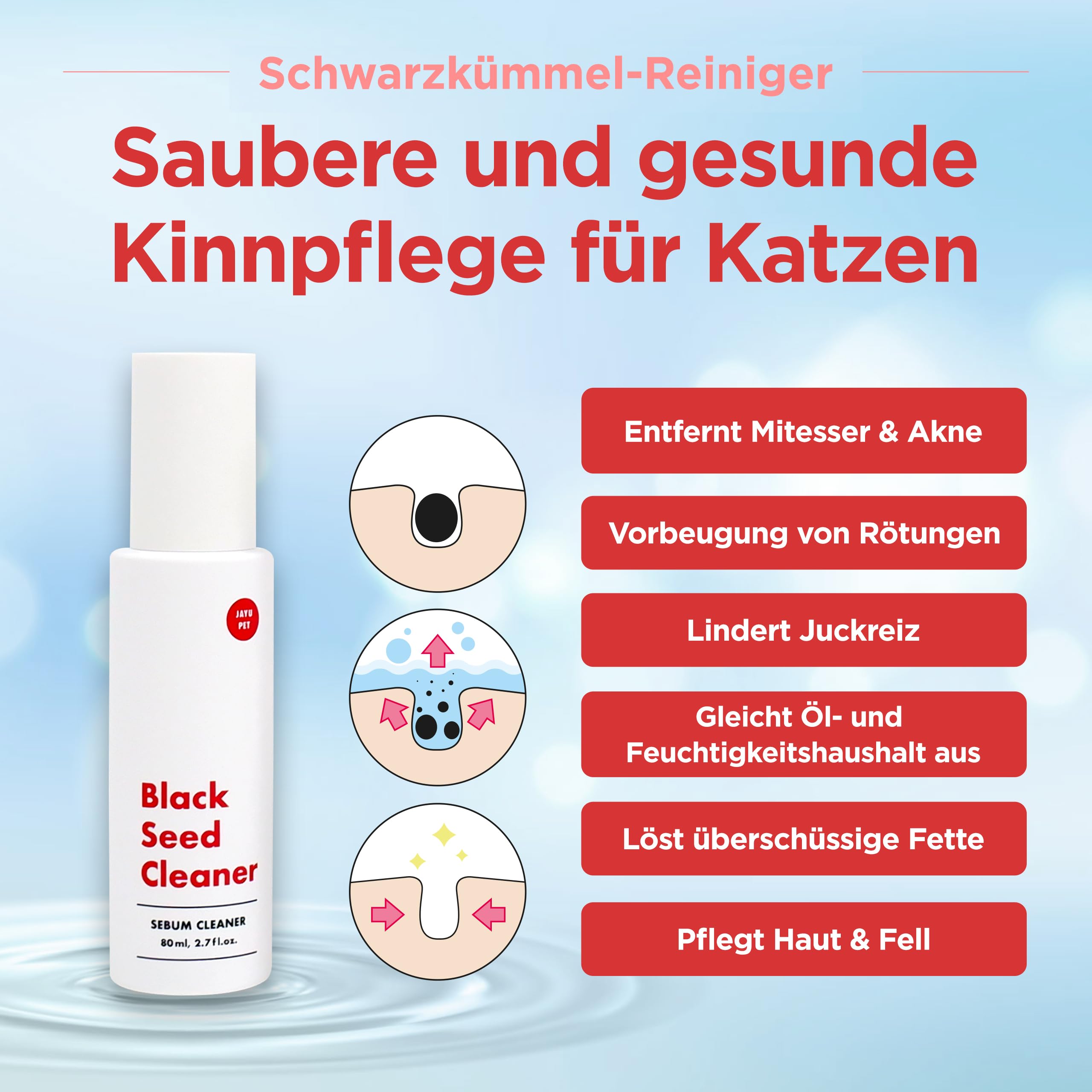 JAYU PET Schwarzkümmel-Reiniger - Kinnakne-Behandlung für Katzen, ungiftiger hypoallergener Reiniger, entfernt Mitesser am Katzenkinn und verbessert die Hautgesundheit (125 ml)
