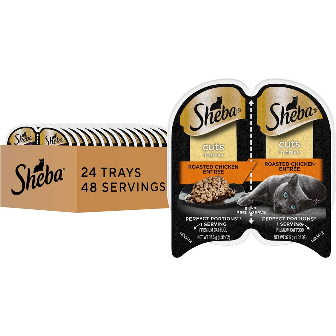 Sheba Perfect Portions Wet Cat Food Cuts in Gravy, Roasted Chicken Entree, 2.6 oz. Twin-Pack Trays (24 Count, 48 Servings)