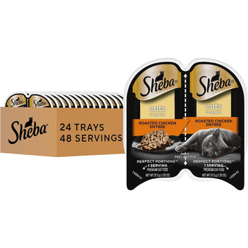 Sheba Perfect Portions Wet Cat Food Cuts in Gravy, Roasted Chicken Entree, 2.6 oz. Twin-Pack Trays (24 Count, 48 Servings)