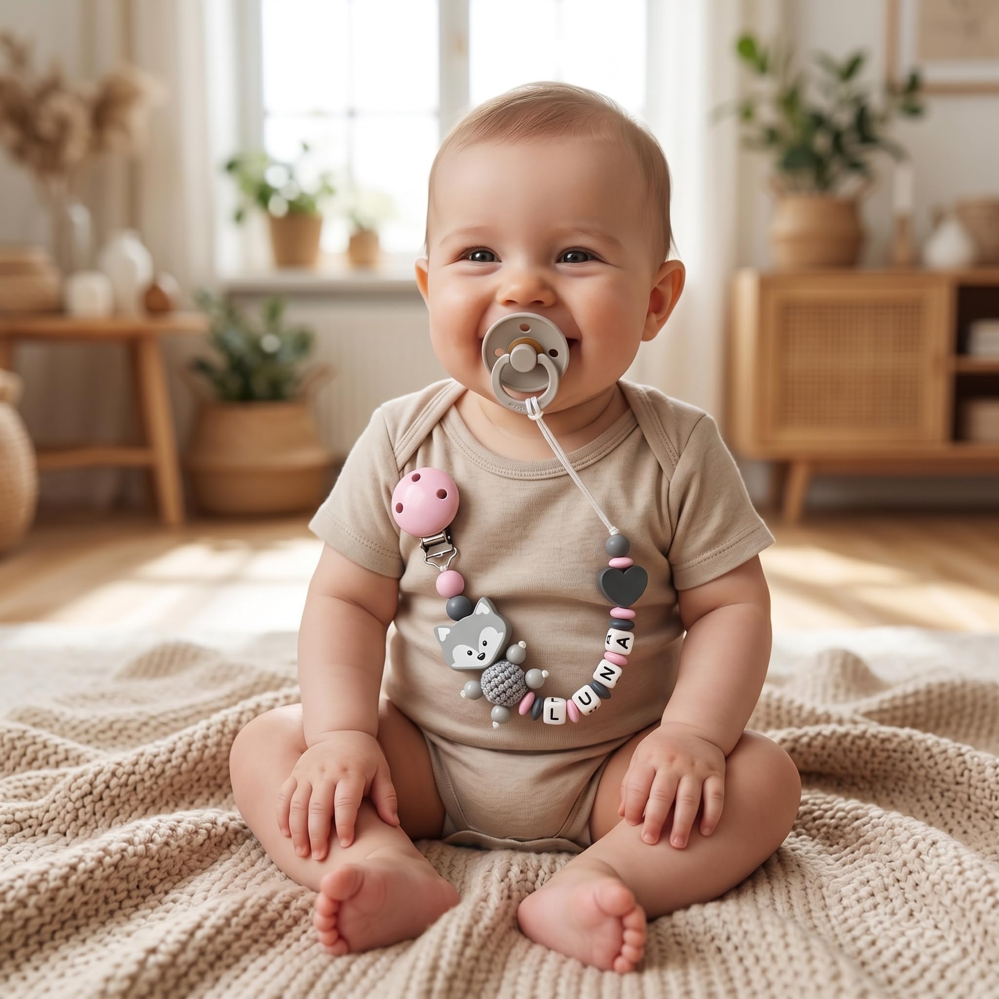 Schnullerband mit Namen für Mädchen & Jungen personalisierte Baby Geschenke (Blau)