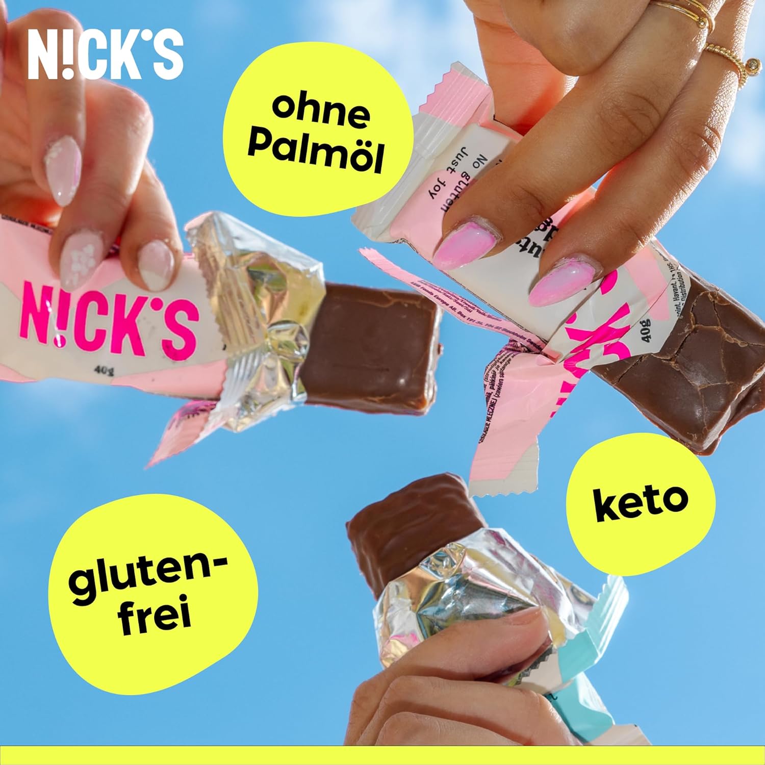 NICKS Keto Riegel Coconut, Schokolade Kokos Snacks, 175 Kalorien, 2 Net carbs, ohne Zuckerzusatz, Glutenfrei, Low carb Süssigkeiten (15x40g)