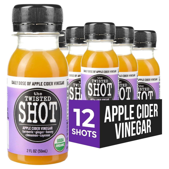 The Twisted Shot | Organic Apple Cider Vinegar Wellness Shots with Ginger, Turmeric, Honey, Cinnamon and Cayenne | Digestion, Immunity and Gut Health Support | Ready to Drink | 12, 2 oz Mini Bottles
