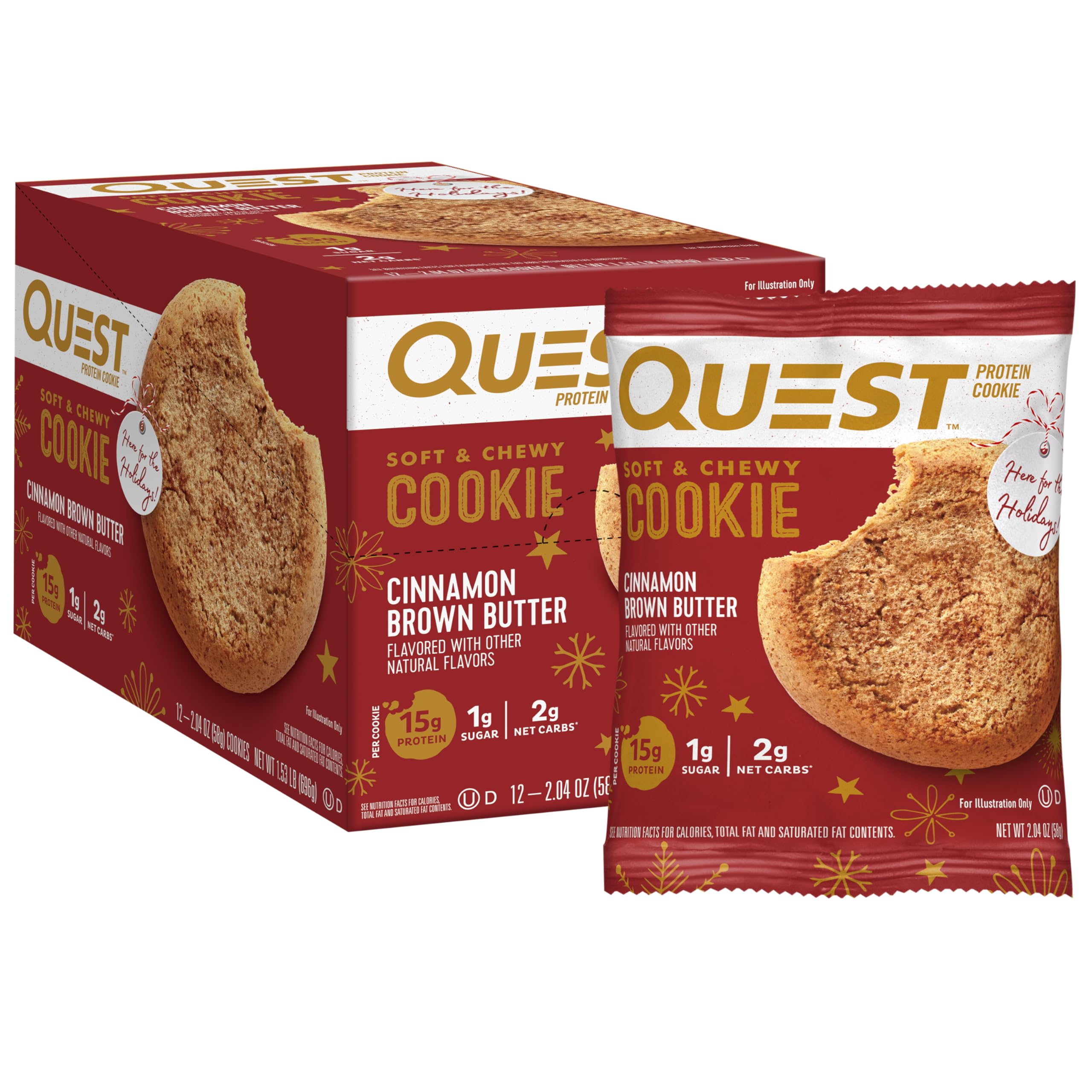 Quest Nutrition Chocolate Chip Protein Cookie, 15g Protein, 1g Sugar, 2g Net Carbs, Keto Friendly, High Protein, Low Carb; 12 Count