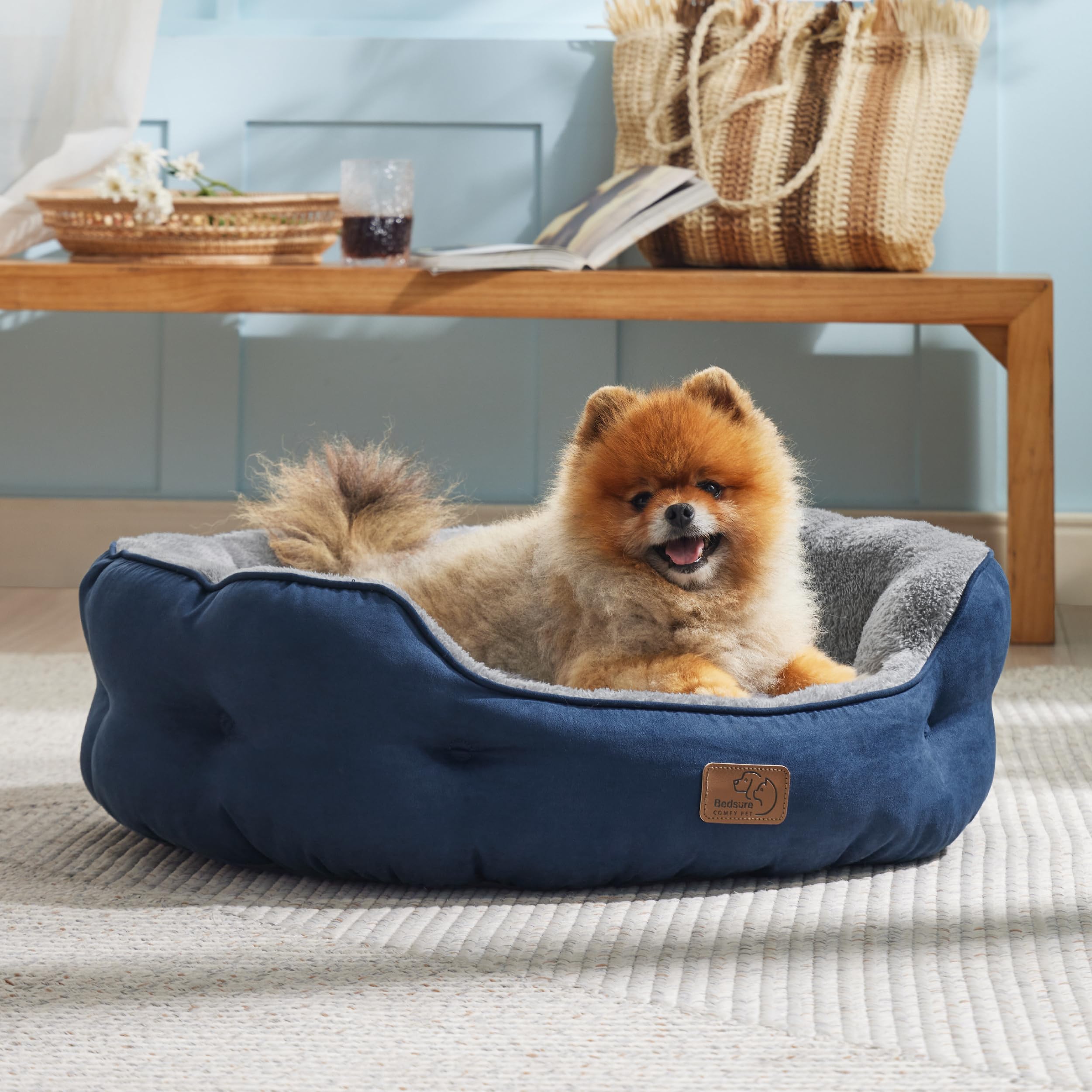BEDSURE Katzenbett waschbar Katzen Bettchen - 51x48x15cm Katzenkorb mit Zweiseitig Innenkissen Katzenschlafplatz für Katzen oder kleine Hunde,Grau