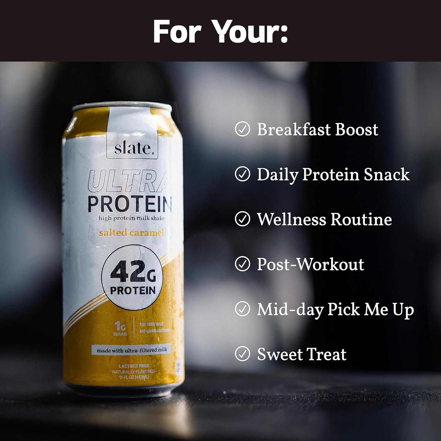 Slate Milk - Ultra Protein Shake - Vanilla - 42g Protein, 1g Sugar, 180 Calories, 1g Net Carbs - Lactose Free, No Added Sugar - Made with Ultra Filtered Milk - Breakfast Boost, Post Workout - 15 fl oz, 12 Cans