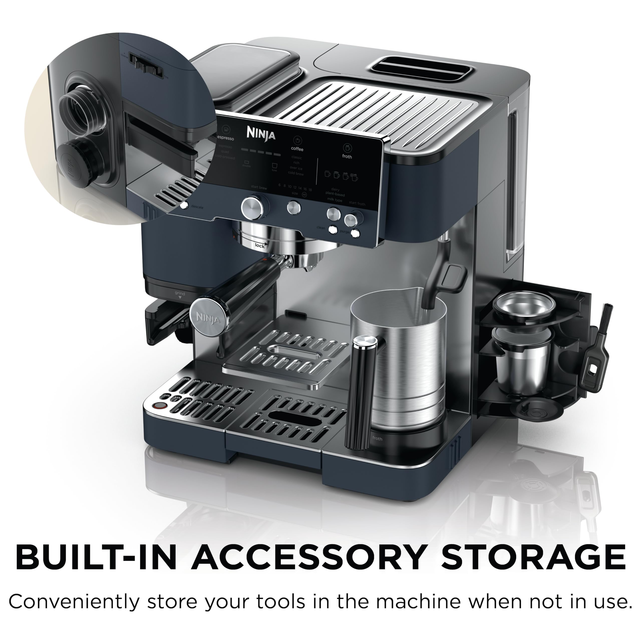 Ninja Luxe Café Premier 3-in-1 Espresso Machine, Drip Coffee, & Rapid Cold Brew | Built-in Coffee Grinder, Hands-Free Milk Frother, Assisted Tamper for Cappuccinos & Lattes | Stainless Steel | ES601