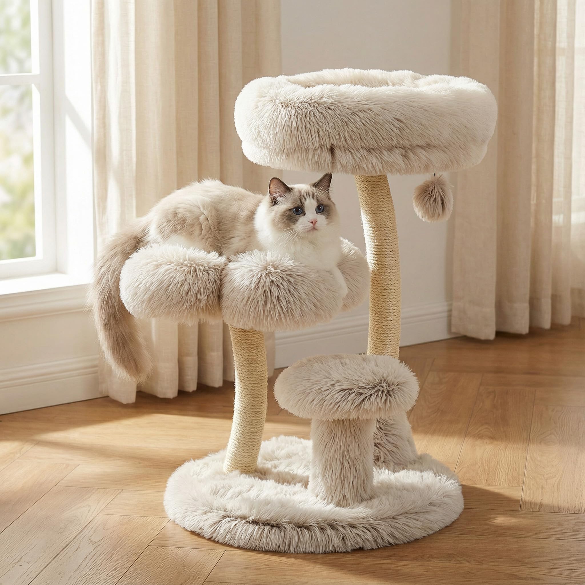 Fudajo Designer Kratzbaum mit Hängeliege, Katzenkratzbaum 59 x 59 x 169 cm, Katzenbaum bis max. 15 kg mit Sisal und Plüsch, Katzenmöbel mit 3 Etagen