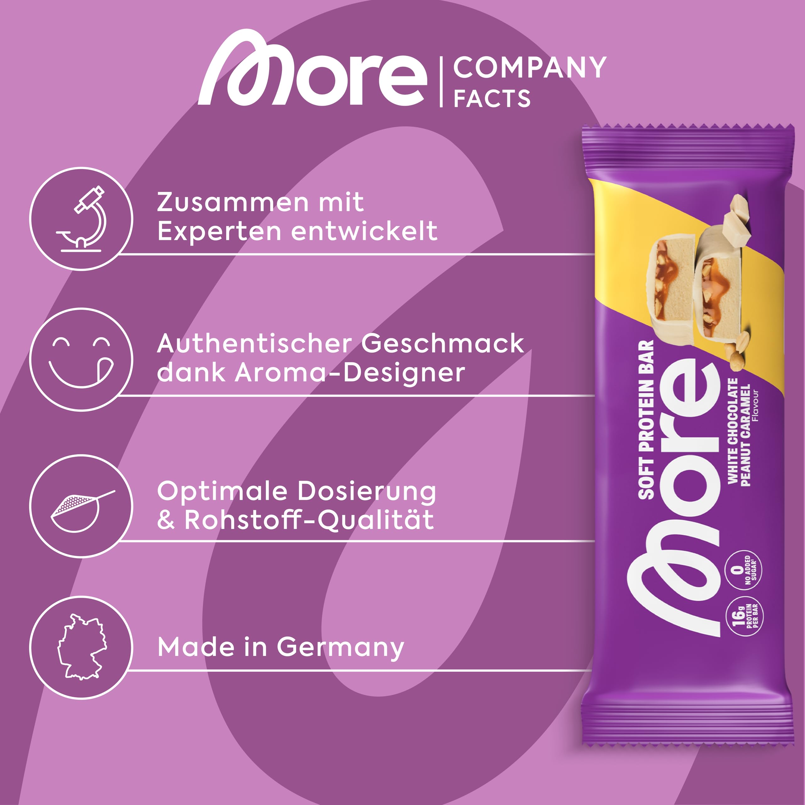 MORE Protein Bar, 10er Box, White Chocolate Peanut Caramel, Protein Riegel ohne Zuckerzusatz (Design kann variieren)