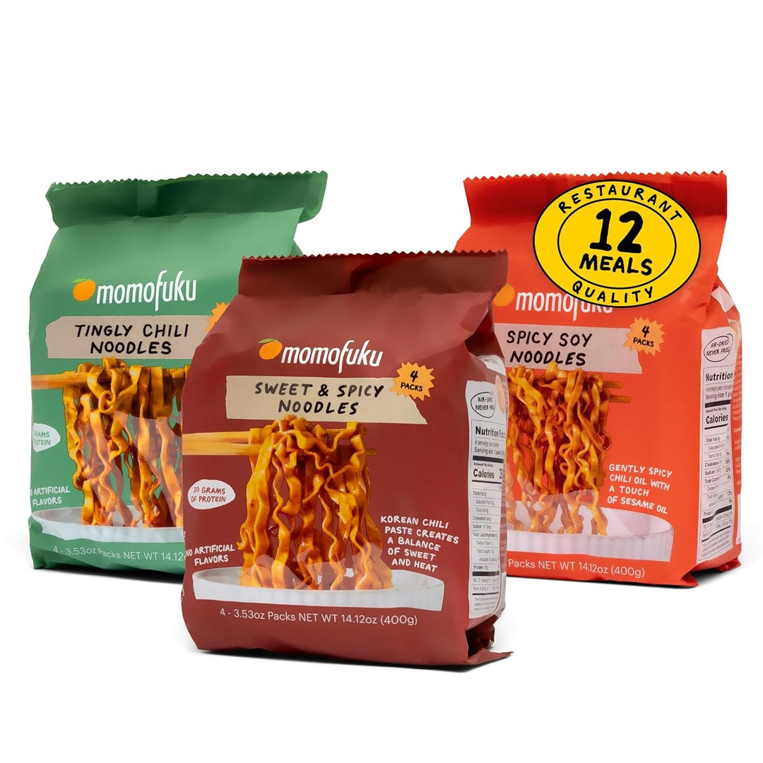 Momofuku Ramen Noodle Spicy Variety Pack by David Chang, 12 Meals of Air-Dried Instant Noodles with Spicy Sauce