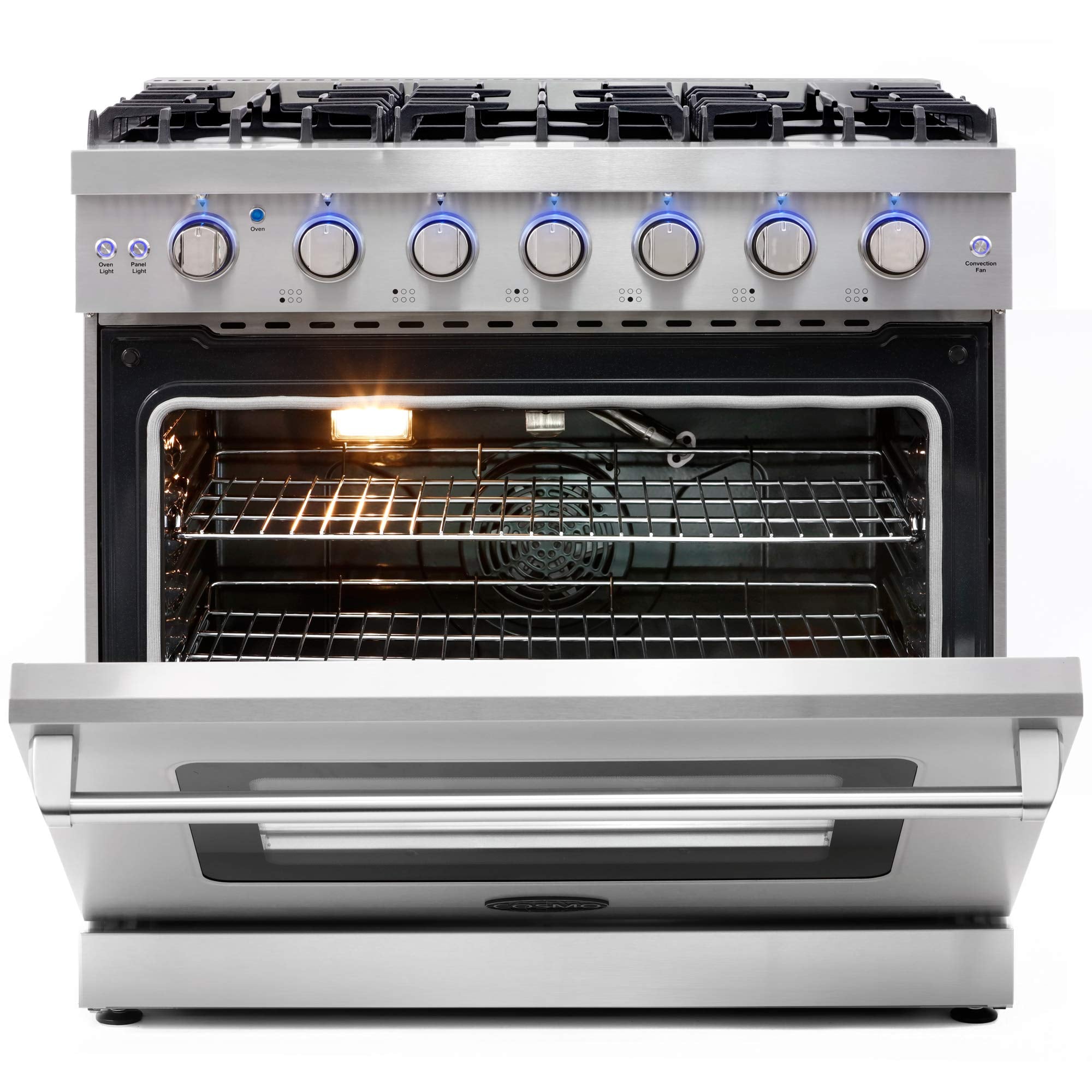 COSMO COS-EPGR366 36 in. Haven Collection 6.0 cu. ft. Gas Range, 6 Burners, Convection Oven, Knob LEDs, Storage Drawer, Stainless Steel