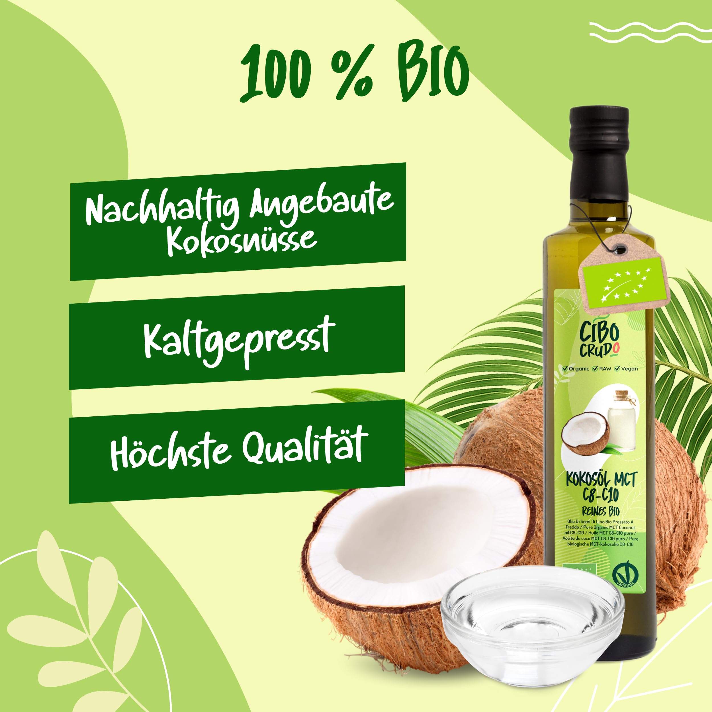 C8 MCT Öl Bio - 1 Lt. Biologische und Rein mct öl c8 für Keto Paleo oder zur Anwendung auf Körper und Haar. Veganes und Vegetarisches.