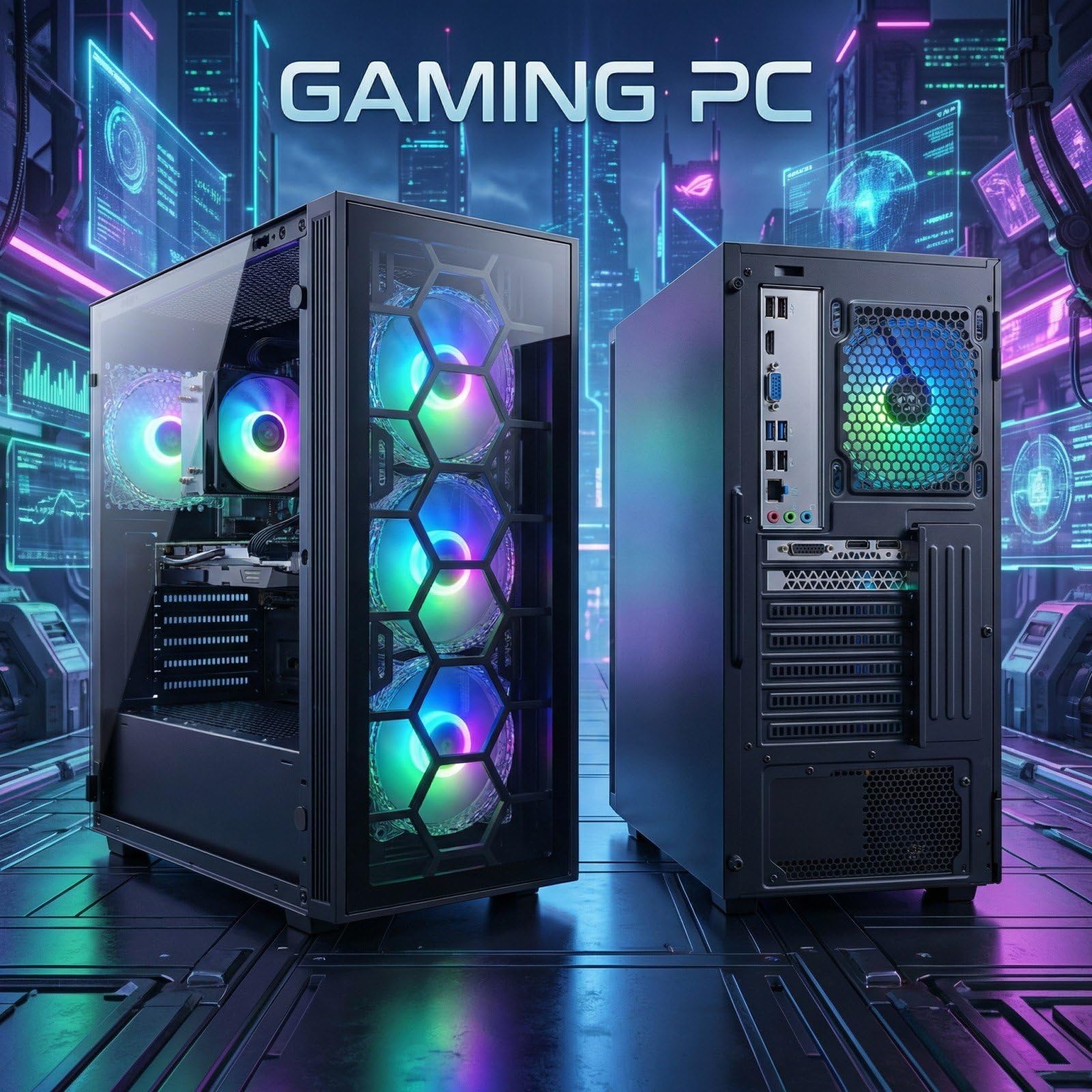 STGAubron Gaming PC Desktop Computer, Intel Core i7 up to 3.9GHz, Radeon RX 580 8G, 16G RAM, 512G SSD, WiFi 6, BT 5.0, RGB Fan x4, Windows 11 Home
