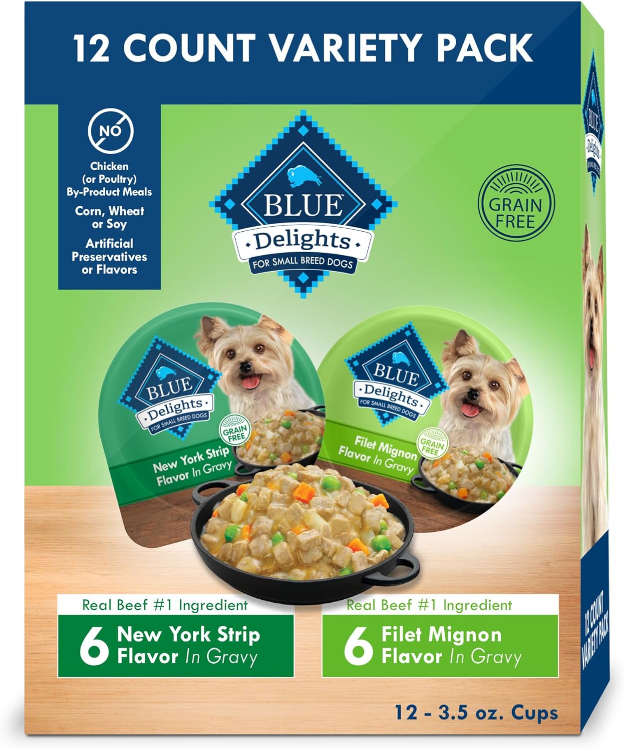 Blue Buffalo Delights Small Breed Natural Wet Dog Food, Rotisserie Chicken Flavor in Gravy, 3.5-oz Cups, 12 Count