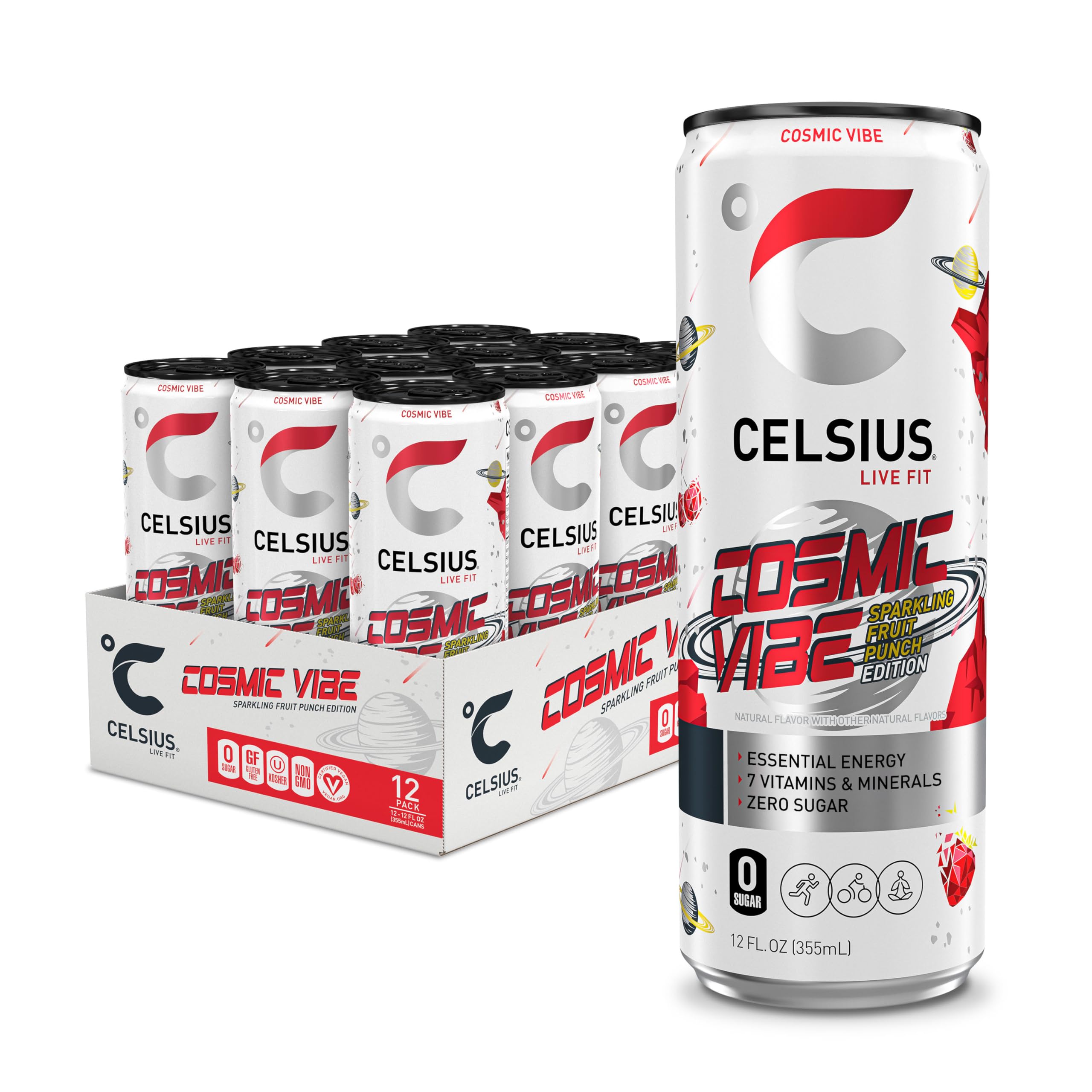 CELSIUS ASTRO VIBE Sparkling Blue Razz, Sugar Free Energy Drink, 12 Fl Oz (Pack of 12)