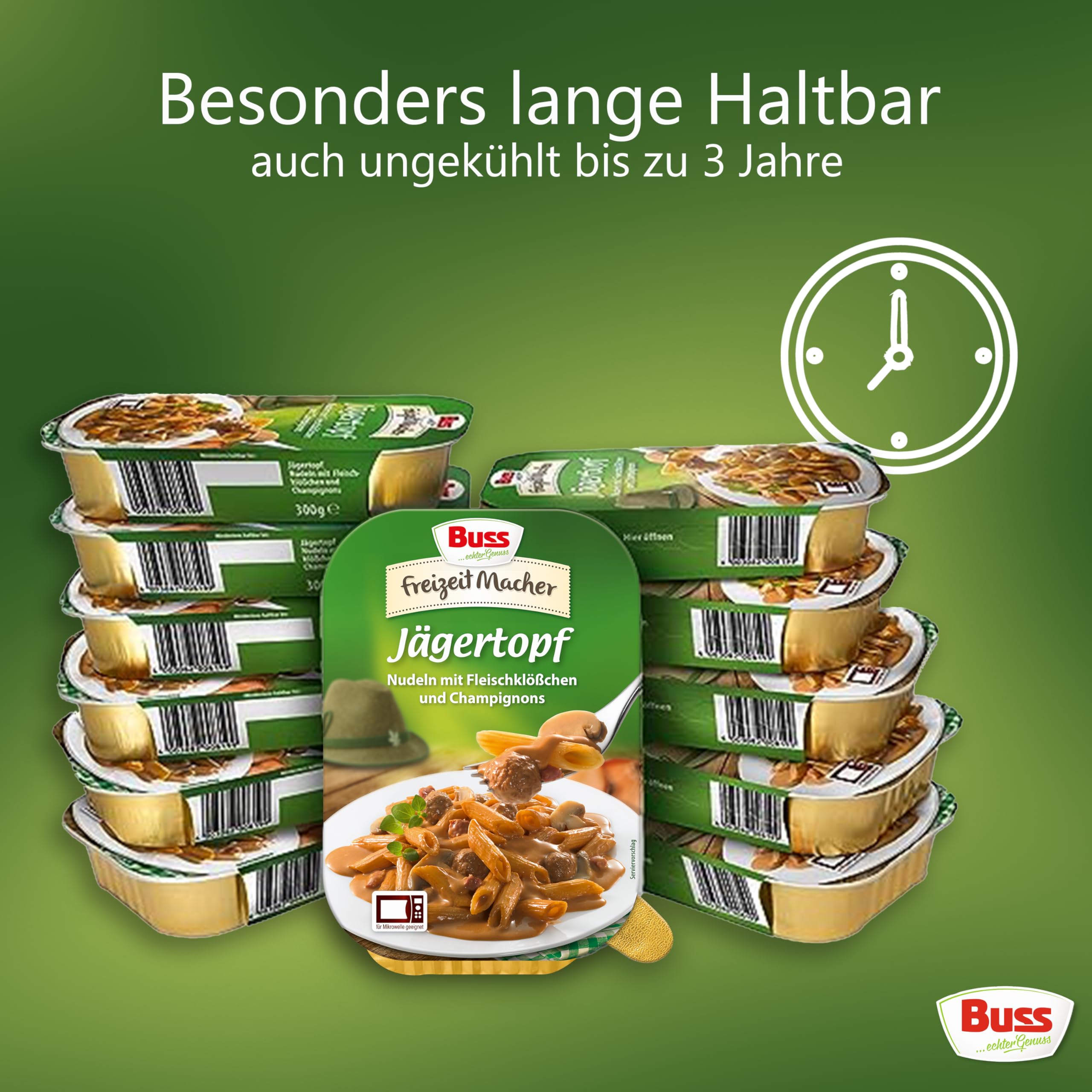 Buss Freizeitmacher Traditioneller Grünkohl Eintopf mit Kartoffeln und Mettenden - Fertiggerichte zum Aufwärmen in Mikrowelle & Topf - Schnell & Einfach Zubereitet - 12 x 300g