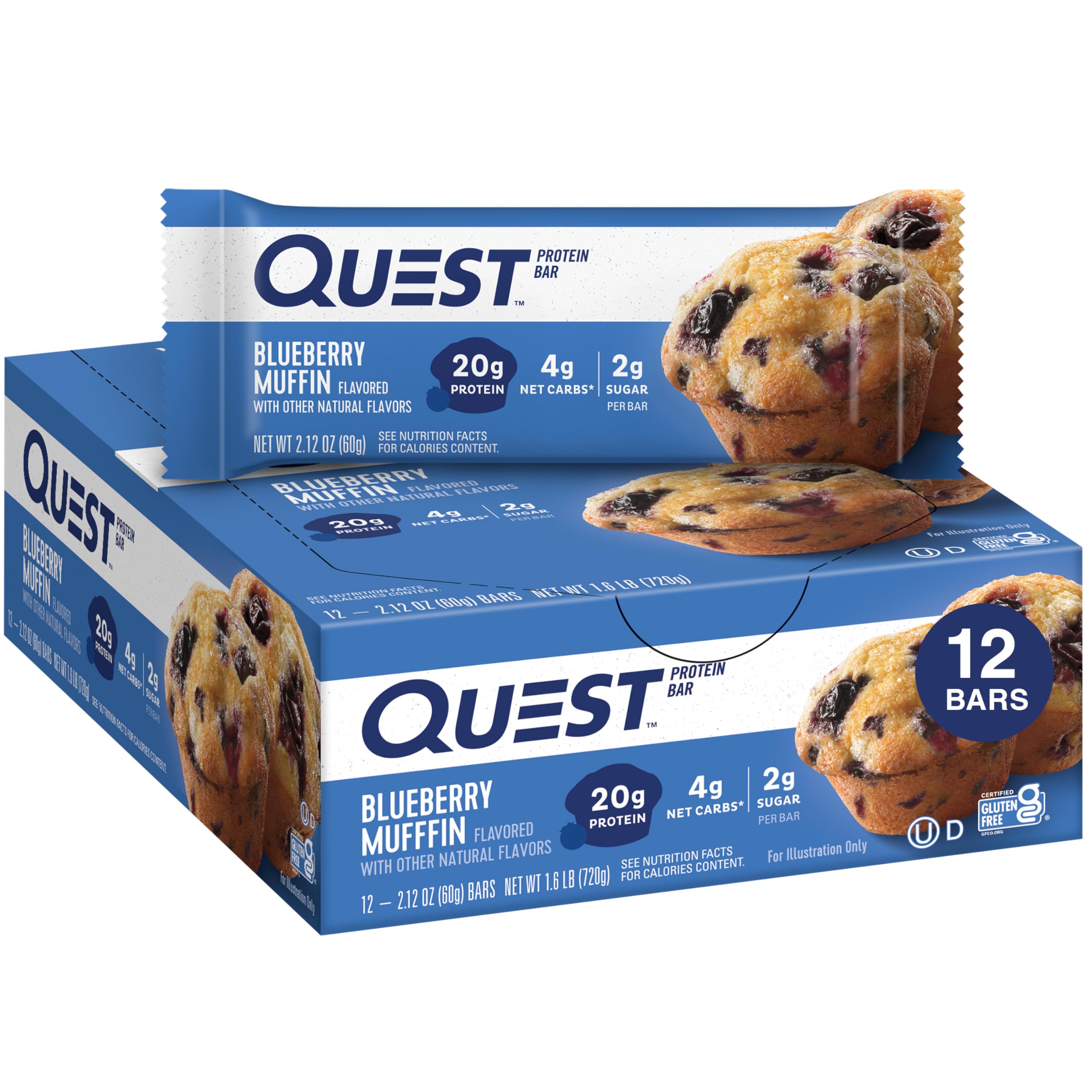 Quest Nutrition Chocolate Chip Dough Cookie Protein Bars, 21g Protein, 1g Sugar, 4g Net Carbs, High Fiber, Gluten Free, Keto-Friendly, 12 Count