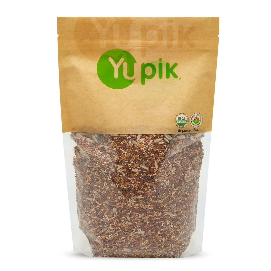 Yupik Organic Super 6 Seeds Mix, 2.2 lb (35.2 oz), GMO-Free, Kosher, Vegan, Rich in Fiber, Nutritious Raw Snack & Topping, With Brown & Golden Flax Seeds, Sunflower, Sesame, Chia & Pumpkin