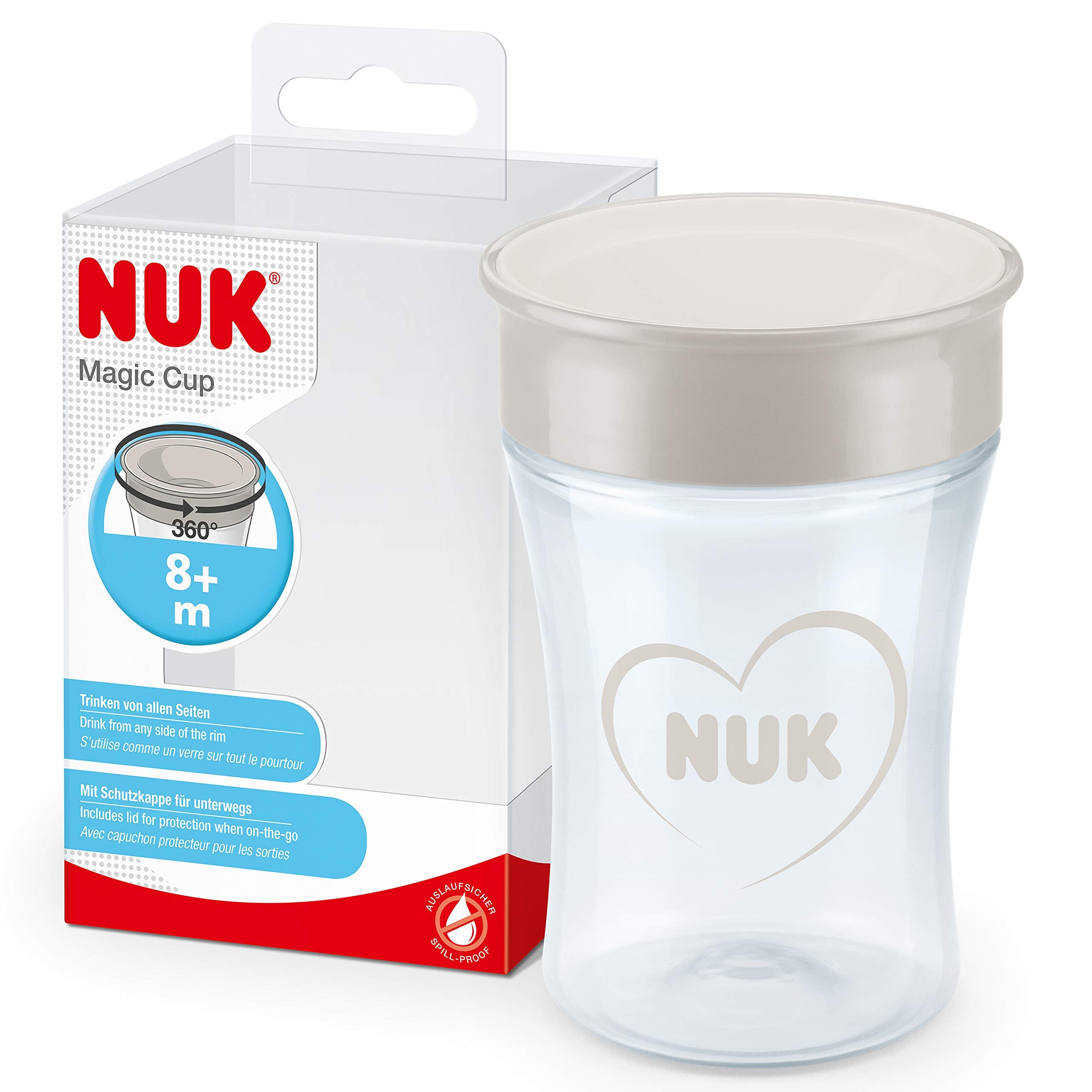 NUK Magic Cup Trinklernbecher | 8+ Monate | 230 ml | auslaufsicherer 360°-Trinkrand | BPA-frei | blauer Igel