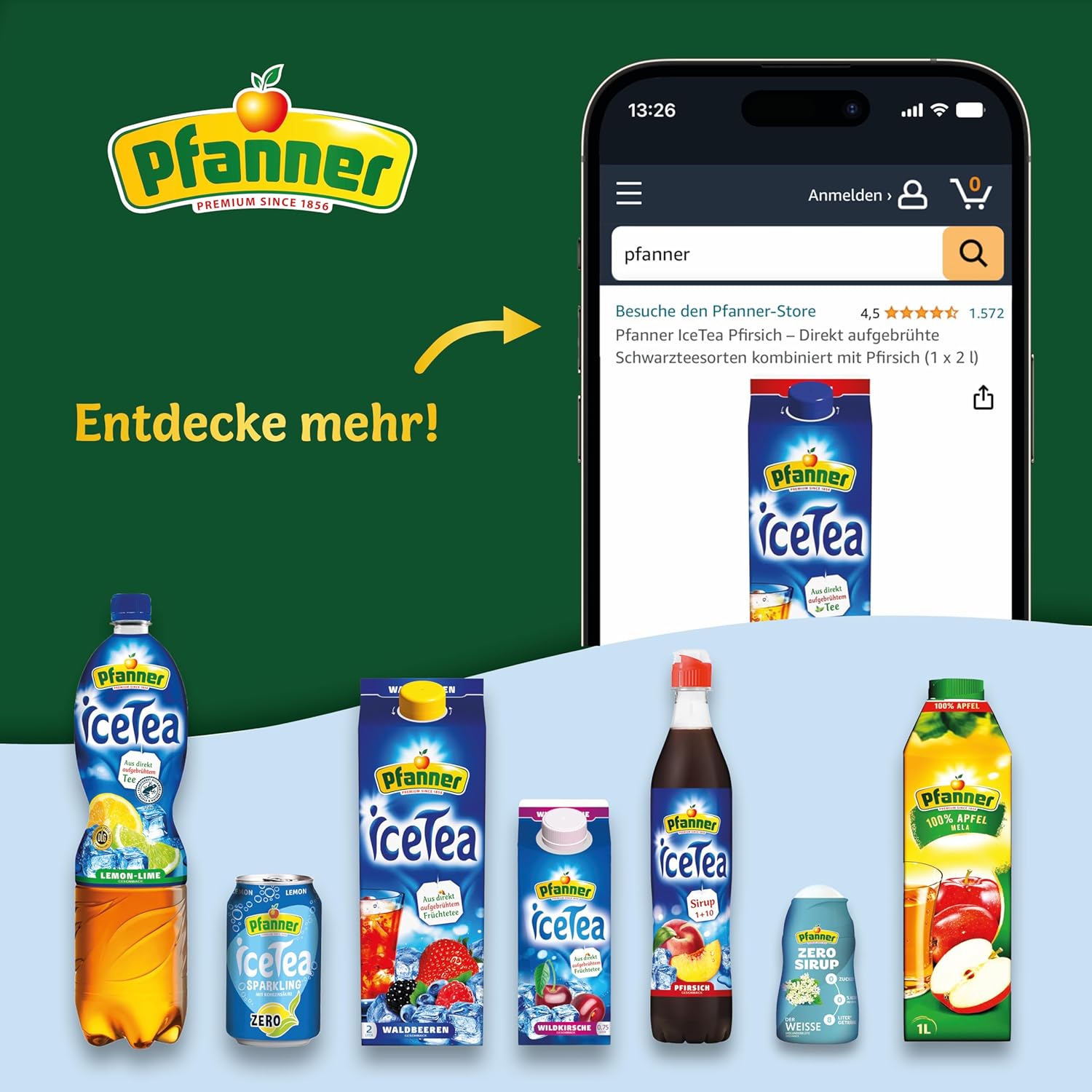 Pfanner Zero Sirup Ice Tea Pfirsich (1 x 57 ml) – Zuckerfreier Getränkesirup für 8 L Eistee – kalorienfrei & ohne Zucker – Pfanner Eistee Geschmack
