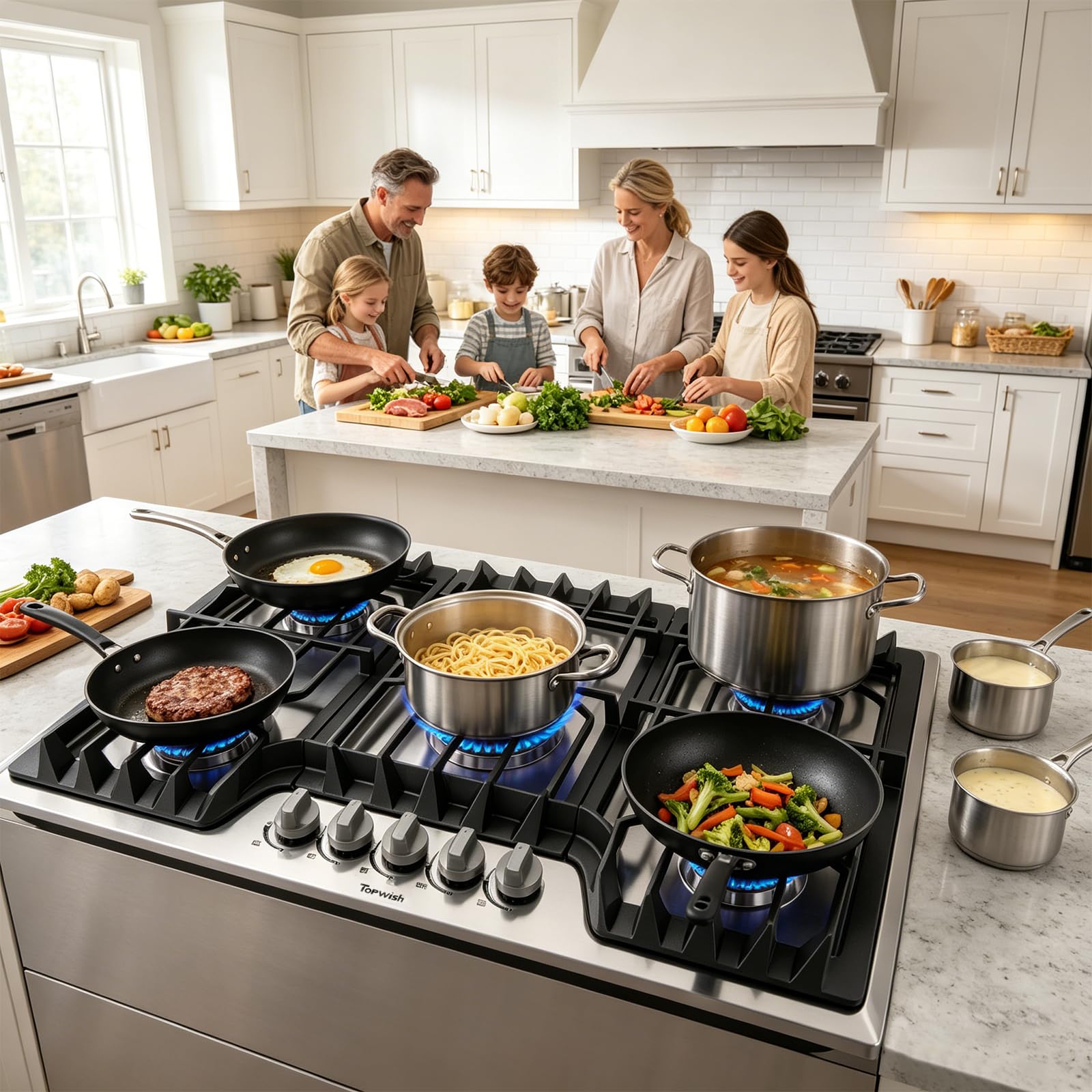 TOPWISH 24 Inch Gas Cooktop, Propane Stove Top with 4 Burners 27,400 BTU, NG/LPG Convertible Built-in Stainless Steel Stovetop with Thermocouple Protection for Kitchen, Apartments, RV