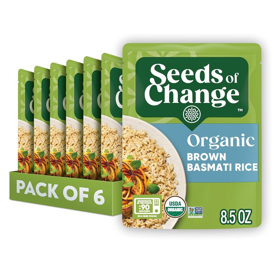 SEEDS OF CHANGE Certified Organic Brown Basmati Rice, Organic Food, 8.5 OZ Pouch (Pack of 6)