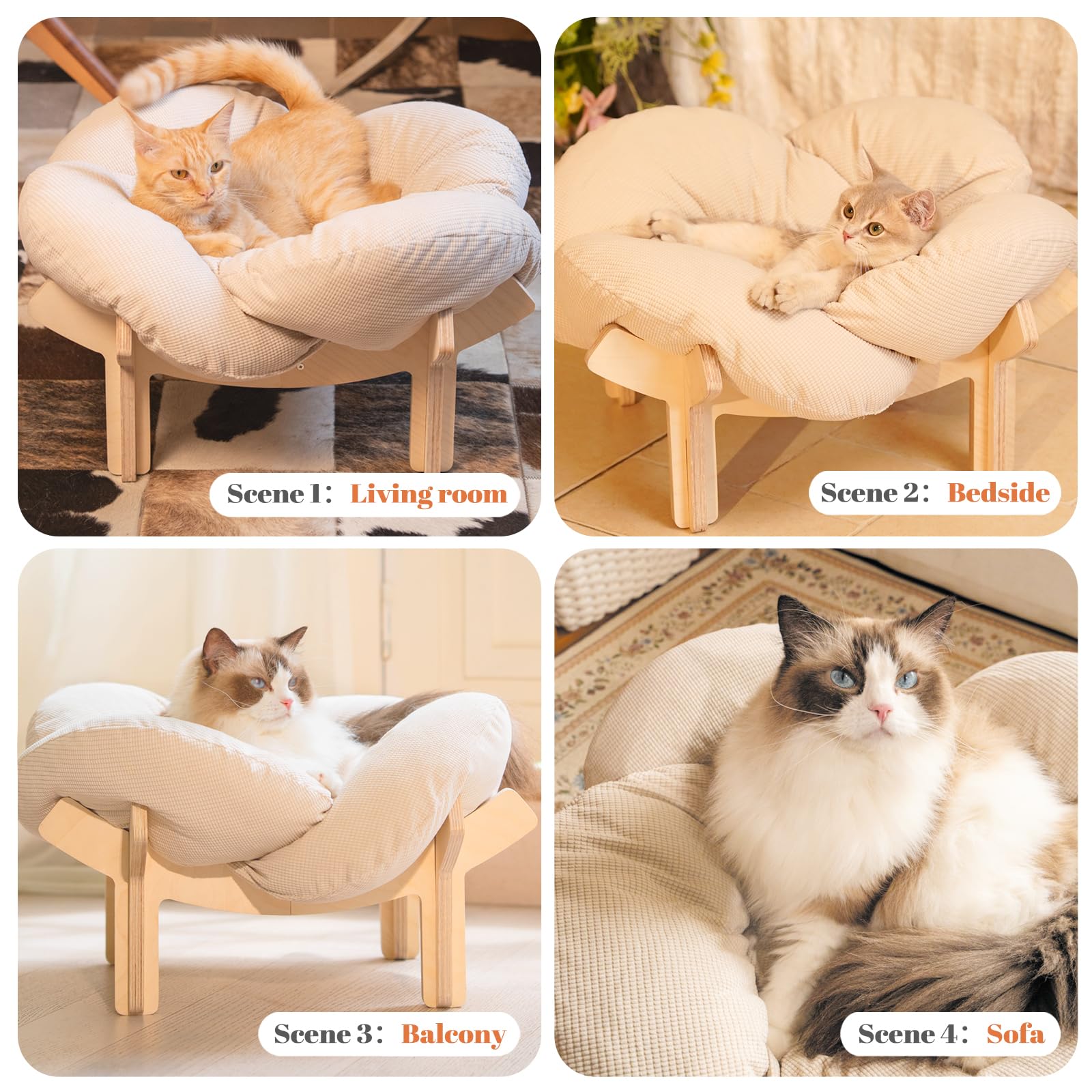 CheerPals Erhöhtes Katzenbett Blumenform, 55cm L&W Großes Katzensofa, Stilvoll Katzenstuhl mit Hochelastischer Weich Kissen, Katzenmöbel zum Schlafen für Alle Katze