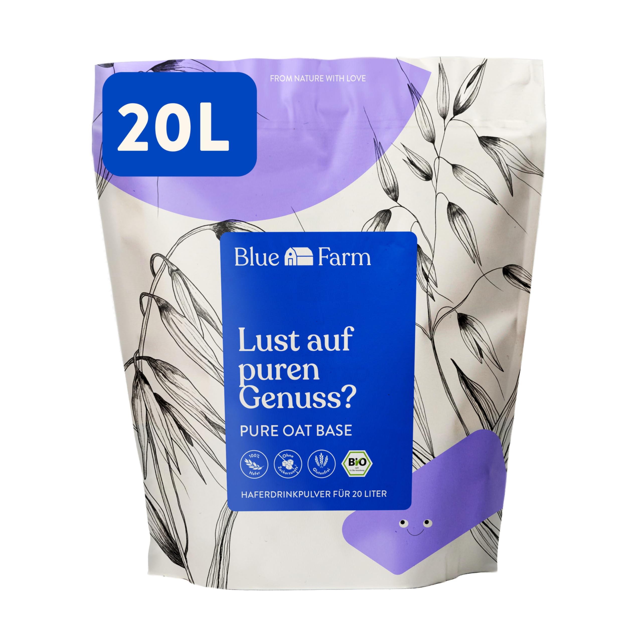 Blue Farm Pure Oat Base (ehem. BIO) für bis zu 20 Liter Haferdrink zum Selbermischen – 100% beste Bio-Qualität – 100% vegan, laktosefrei & glutenfrei – 90% weniger Verpackungsmüll – Vorteilspack
