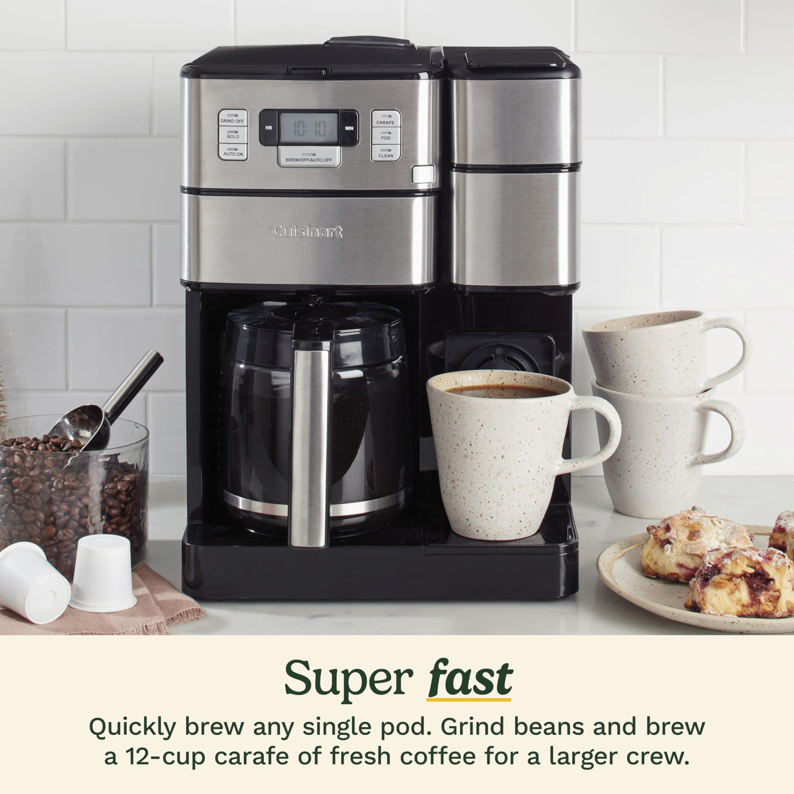 Cuisinart Automatic Grind & Brew 12-Cup Coffee Maker with Blade Grinder, Programmable Coffee Machine Glass Carafe with 1-4 Cup Setting, Brew Pause, Grind-Off Option, DGB-400NAS, Black/Stainless Steel