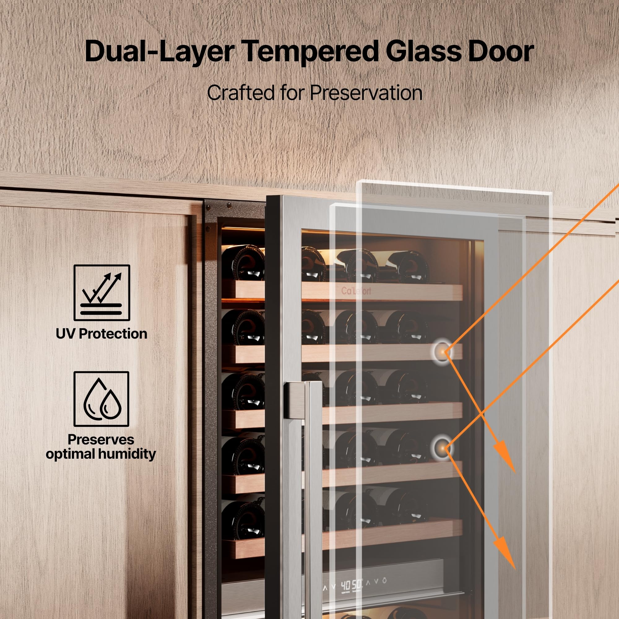 Ca'Lefort 15 Inch Wine Fridge, 33 Bottle Wine Cooler Refrigerator, 40-65°F Wine Refrigerator Glass Door, 3 LED Wine Fridge, Built-in or Freestanding Fridge for Home/Bar/Kitchen (3.0 cu.ft)