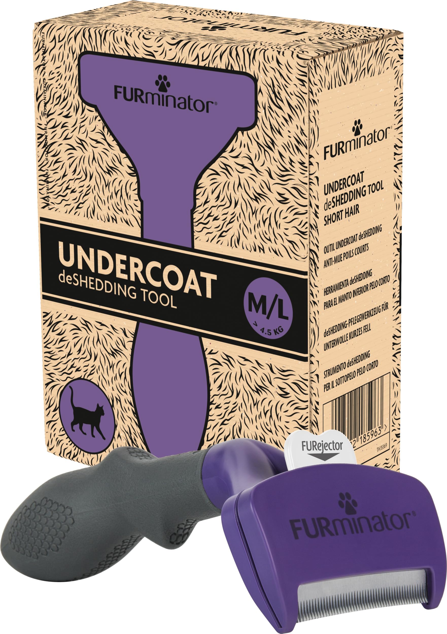 FURminator deShedding Tool Katzen Größe M,L Kurzhaar - Katzenbürste für mittelgroße und große Katzen zur Entfernung der Unterwolle
