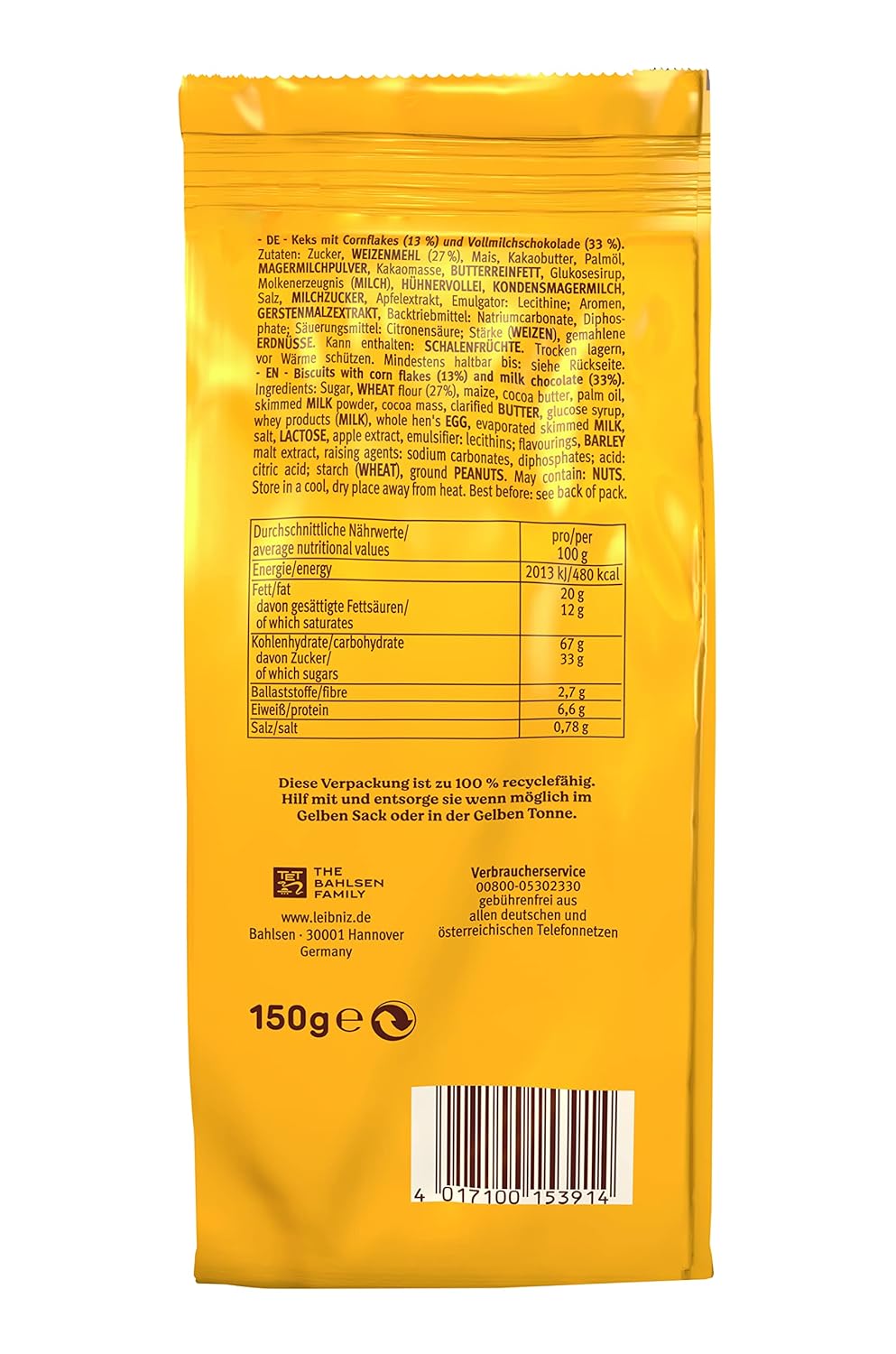 LEIBNIZ Original Butterkeks, 22er Snack Pack, die Nr 1 unter den Butterkeksen, knusprige Kekse in praktischer Großpackung (22 x 50 g), perfekt für unterwegs
