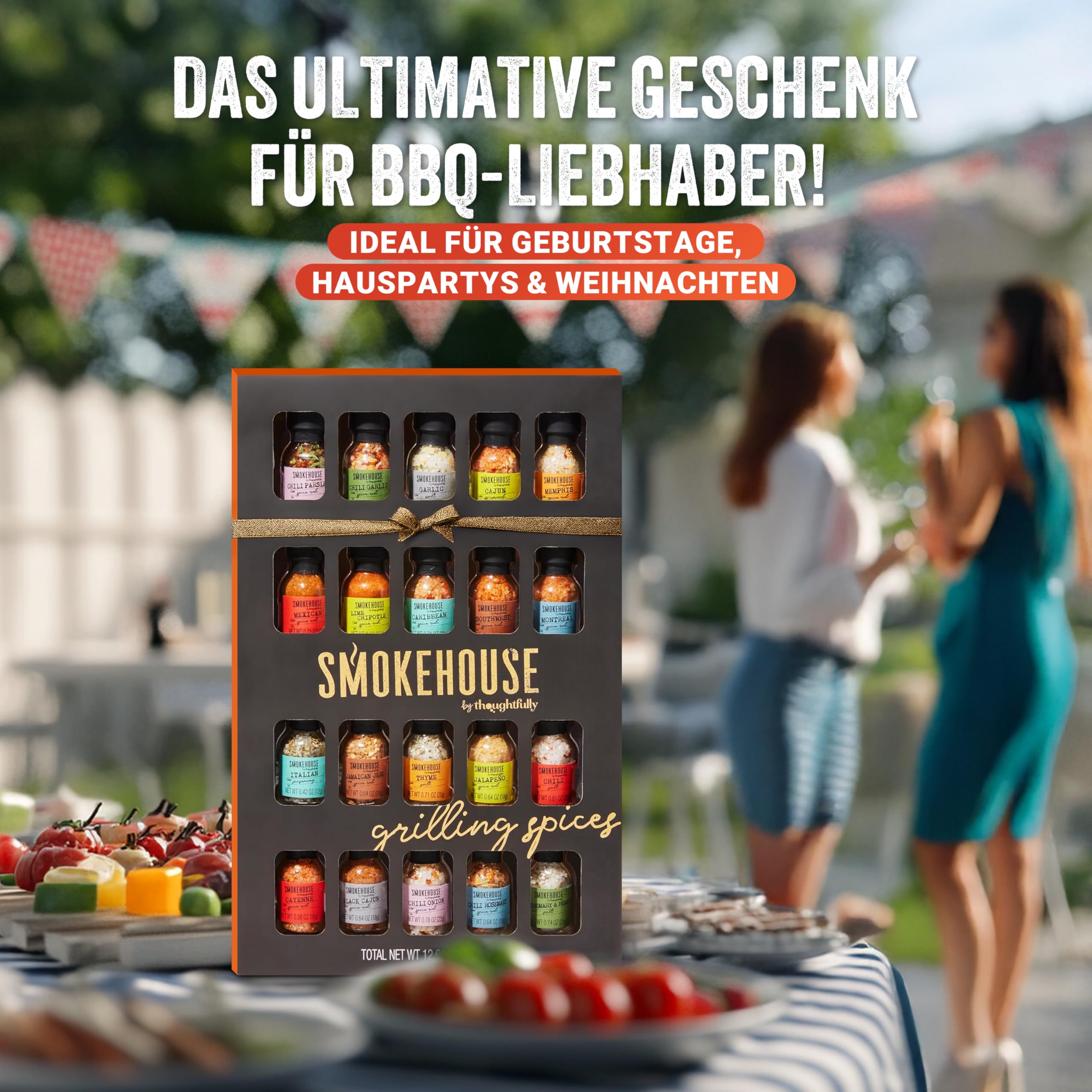 Thoughtfully BBQ Gewürze Geschenkset - Set mit 20 Grillgewürzen & BBQ Gewürzmischungen – Gewürze Set für Grillen & Barbecue – Geschenk zum Vatertag