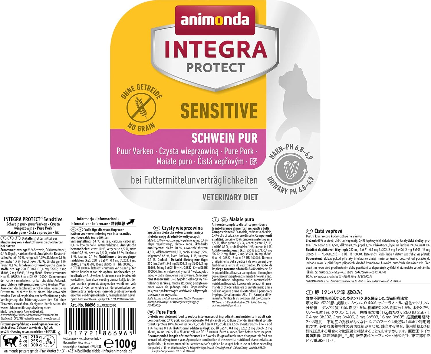animonda INTEGRA PROTECT Sensitive Huhn Pur (16 x 100 g), Katzen Diätfutter bei Futtermittelallergie, sensitives Katzenfutter für allergische Katzen, Katzennassfutter ohne Getreide