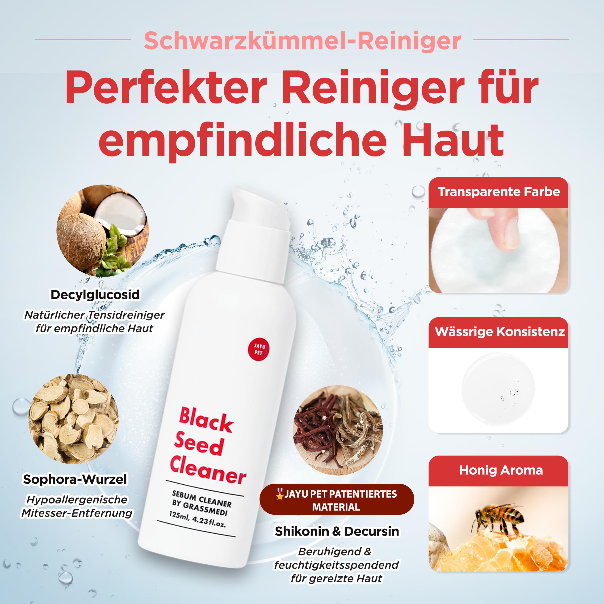 JAYU PET Schwarzkümmel-Reiniger - Kinnakne-Behandlung für Katzen, ungiftiger hypoallergener Reiniger, entfernt Mitesser am Katzenkinn und verbessert die Hautgesundheit (125 ml)