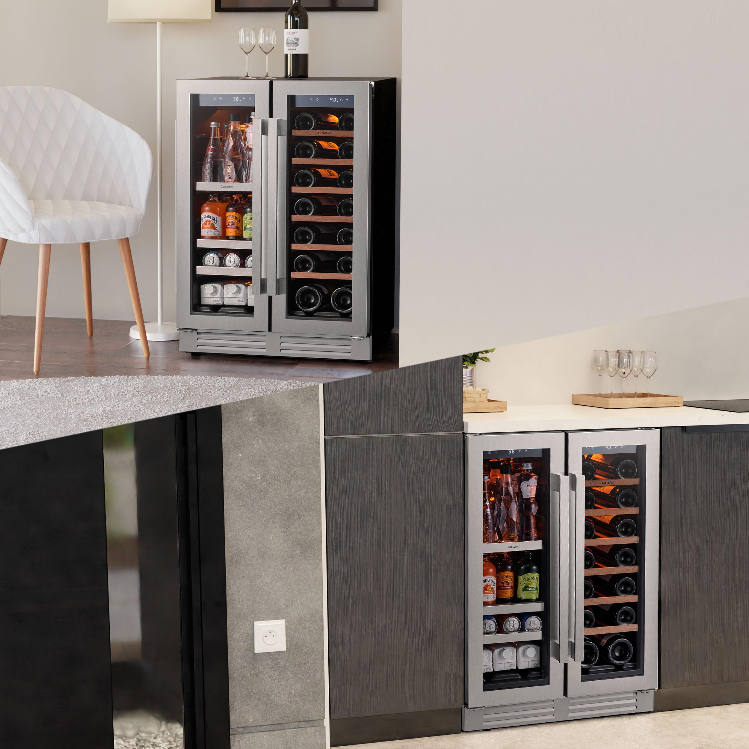 Ca'Lefort 15 Inch Wine Fridge, 33 Bottle Wine Cooler Refrigerator, 40-65°F Wine Refrigerator Glass Door, 3 LED Wine Fridge, Built-in or Freestanding Fridge for Home/Bar/Kitchen (3.0 cu.ft)