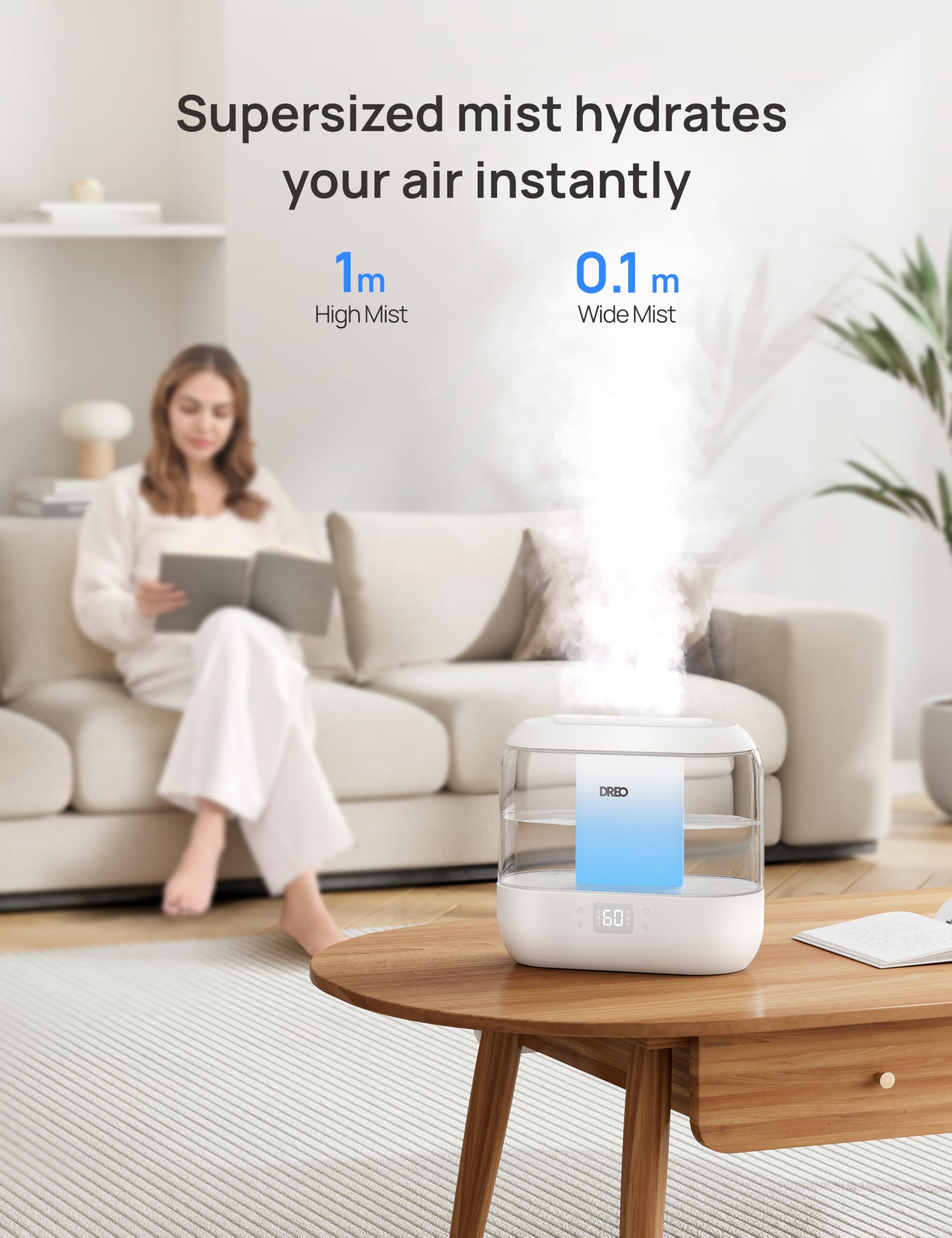 Dreo Smart Luftbefeuchter für Schlafzimmer, oben befüllbarer 4L Supergroßer Kühler Nebel Humidifier mit Öl Diffusor und Nachtlicht, 36 Stunden Laufzeit, leiser Ultraschall Luftbefeuchter Zuhause