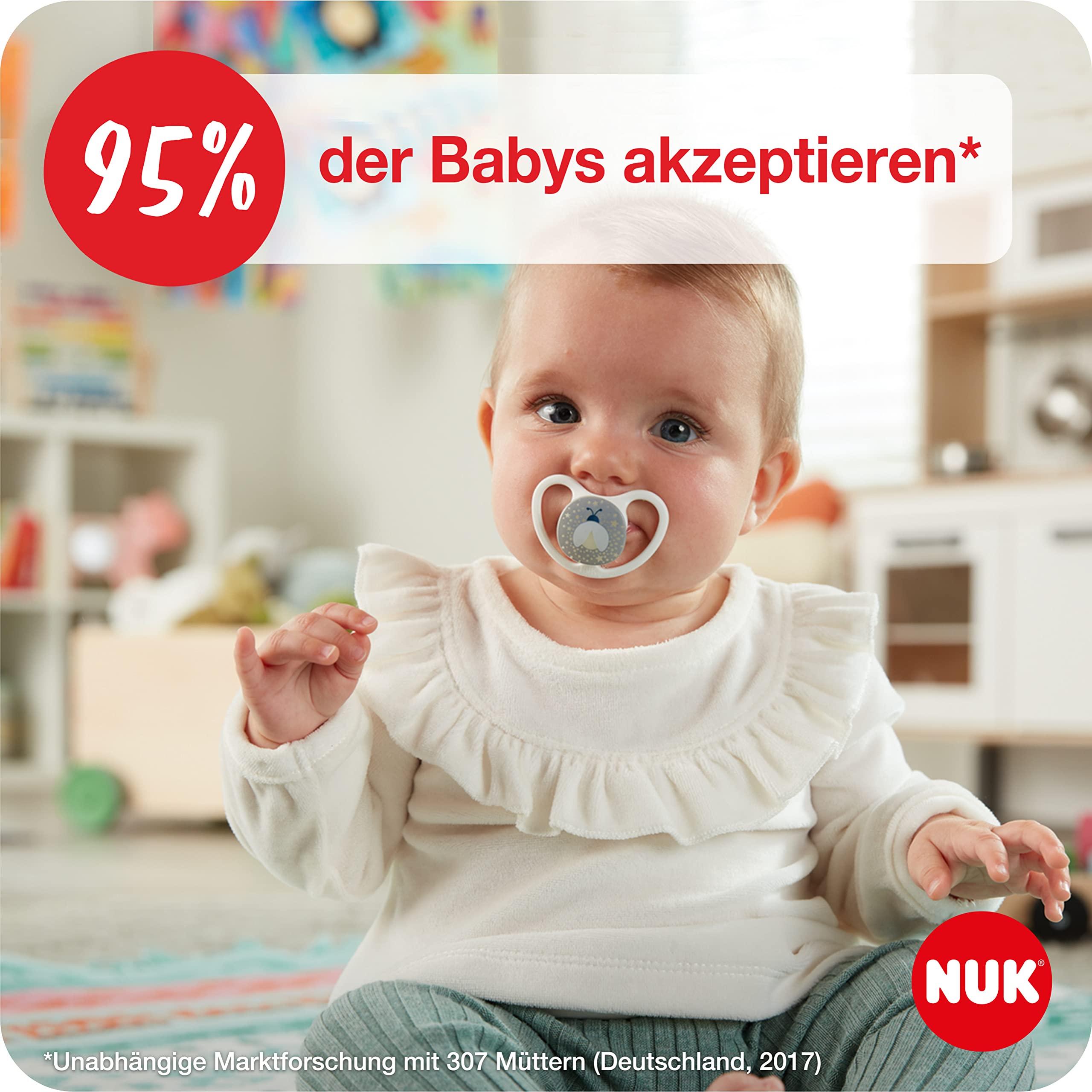 NUK Perfect Match Air Day & Night Baby-Schnuller | 0-6 Monate | Leuchtende Schnuller, die Luftzirkulation fördern & Speichelrash verhindern | 95% Baby-Akzeptanz** | Sortiert | 4 Stück