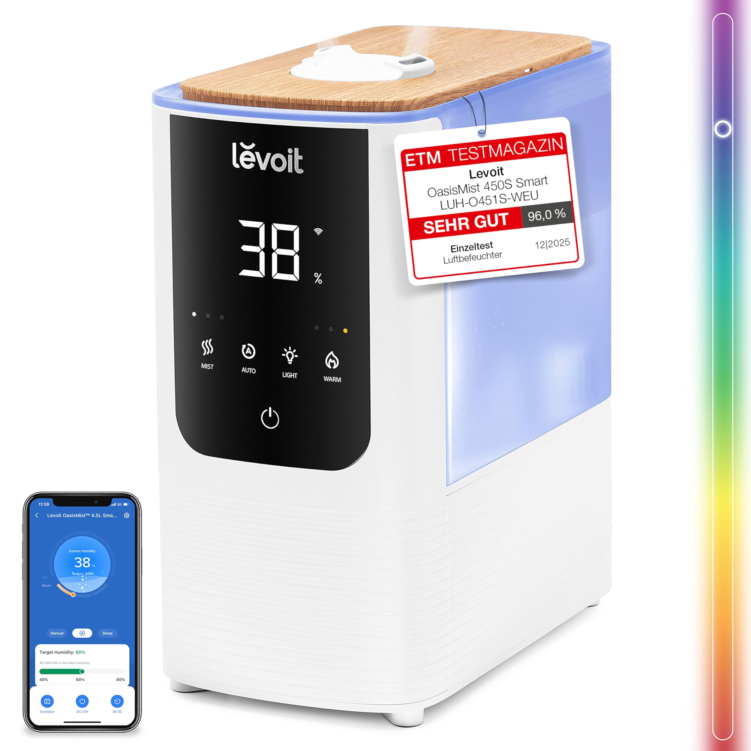 Levoit Luftbefeuchter Schlafzimmer, 23dB leise Humidifier, Top-Fill für Baby, bis 25H, Raumbefeuchter mit 360 grad Drehdüse für Kinderzimmer, Pflanzen, Auto Shut-off, 2,5 L, Weiß