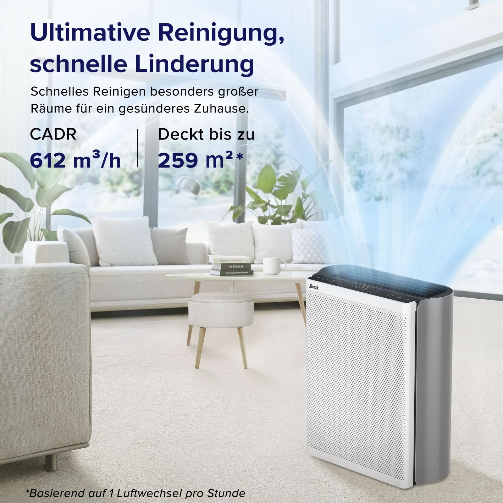 Levoit Luftreiniger mit HEPA Luftfilter gegen 99,97 Prozent Schimmel Staub Pollen Tierhaare, Luftqualitäts-Feedback und Auto-Modus, CADR 240m³/h für Raucherzimmer, bis zu 50m², Weiß