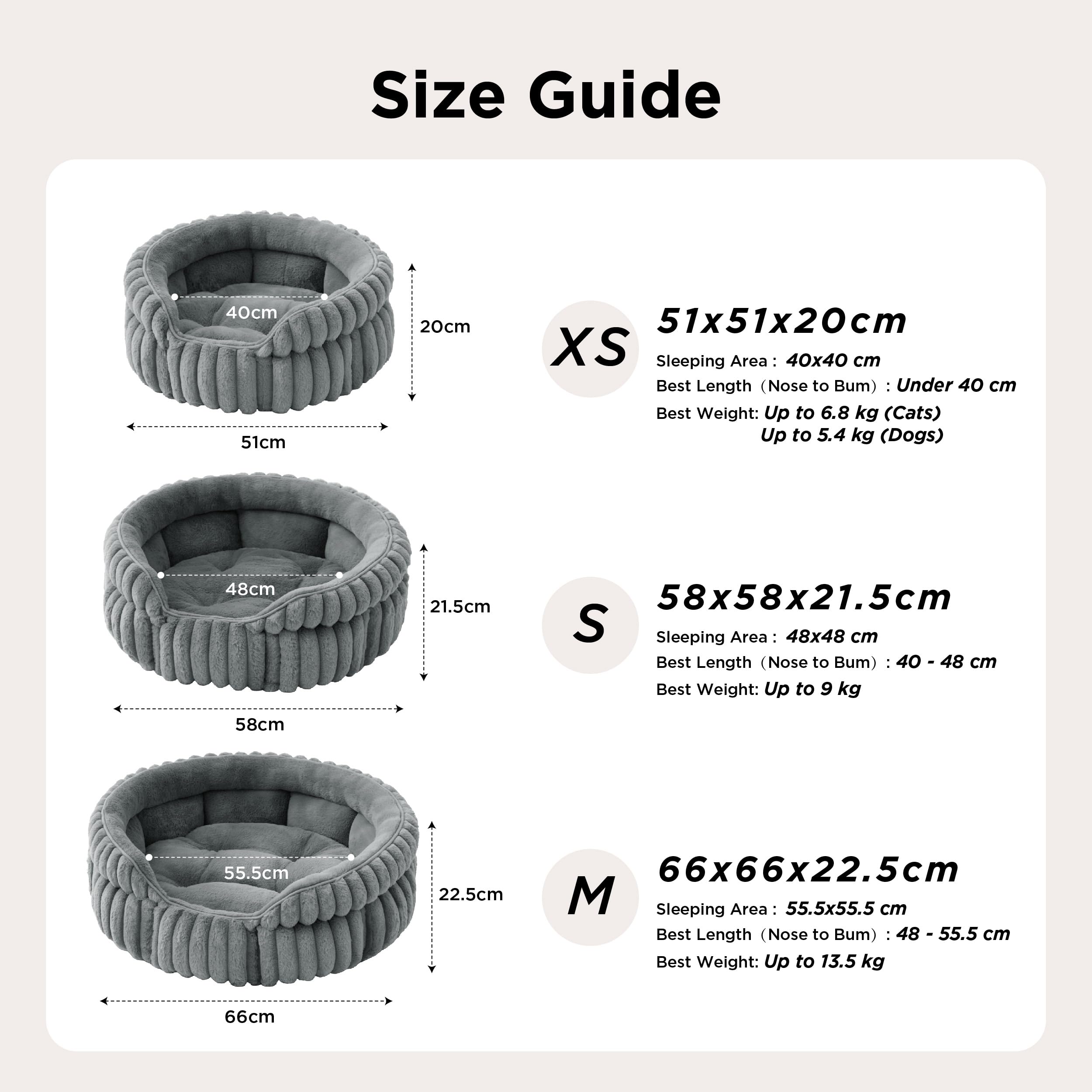 BEDSURE Flauschiges Katzenbett für Wohnungskatzen - 51 x 51 cm kleines rundes Katzenbett, waschbares Katzenbett für Kätzchen und Welpen mit Rutschfester Unterseite und abnehmbarem Kissen, grau