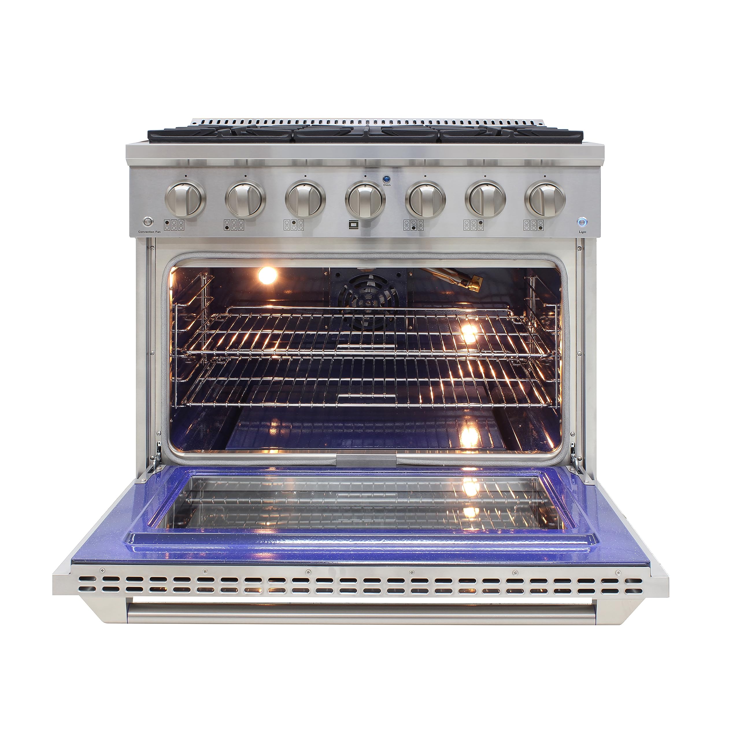 DUURA Elite Gas Range Cooktop, 48-Inch with Double Porcelain Convection Oven and Broil Function, 8 Sealed Burners Continuous Grates with Stainless Steel Construction, 6.7-Cu.Ft, Metallic