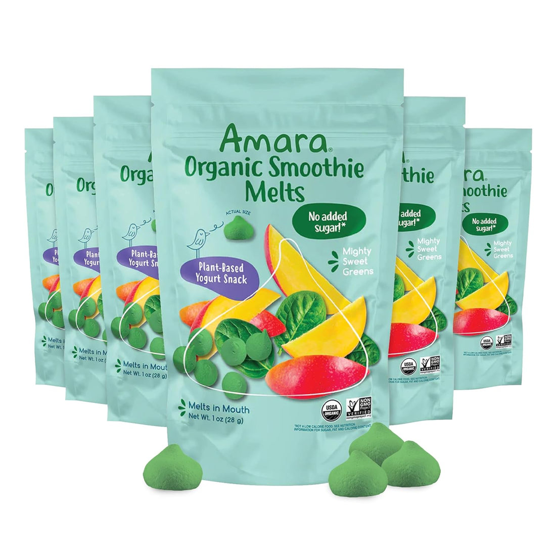 Amara Smoothie Melts - Mixed Red Berries - Baby Snacks Made With Fruits and Vegetables - Healthy Toddler Snacks For Your Kids Lunch Box - Organic Plant-Based Yogurt Melts - 6 Resealable Bags