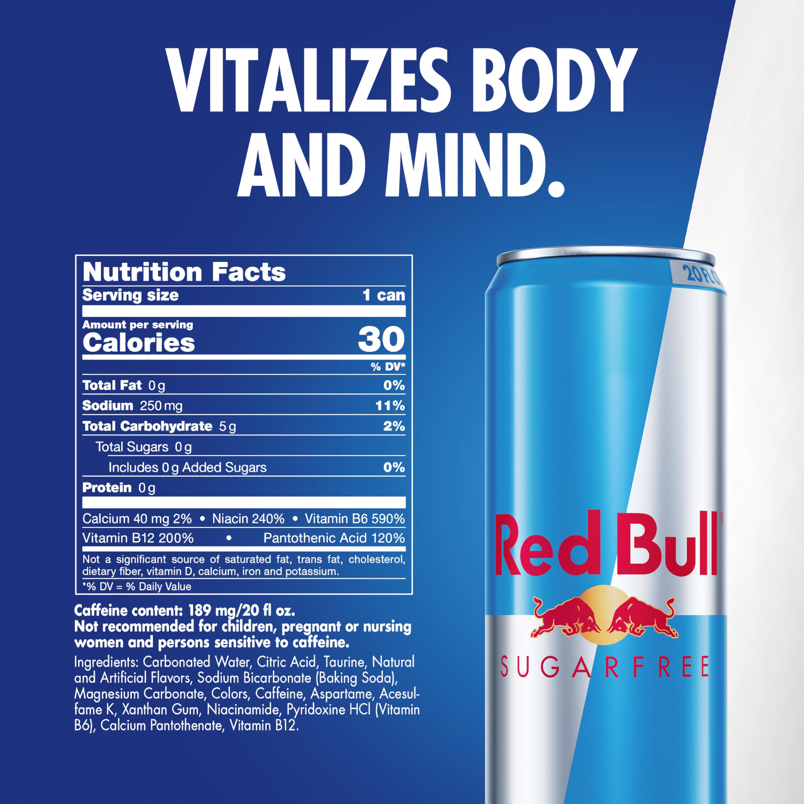 Red Bull Sugar Free Energy Drink with 151mg Caffeine plus Taurine & B Vitamins, 16 Fl Oz, Pack of 12 Cans